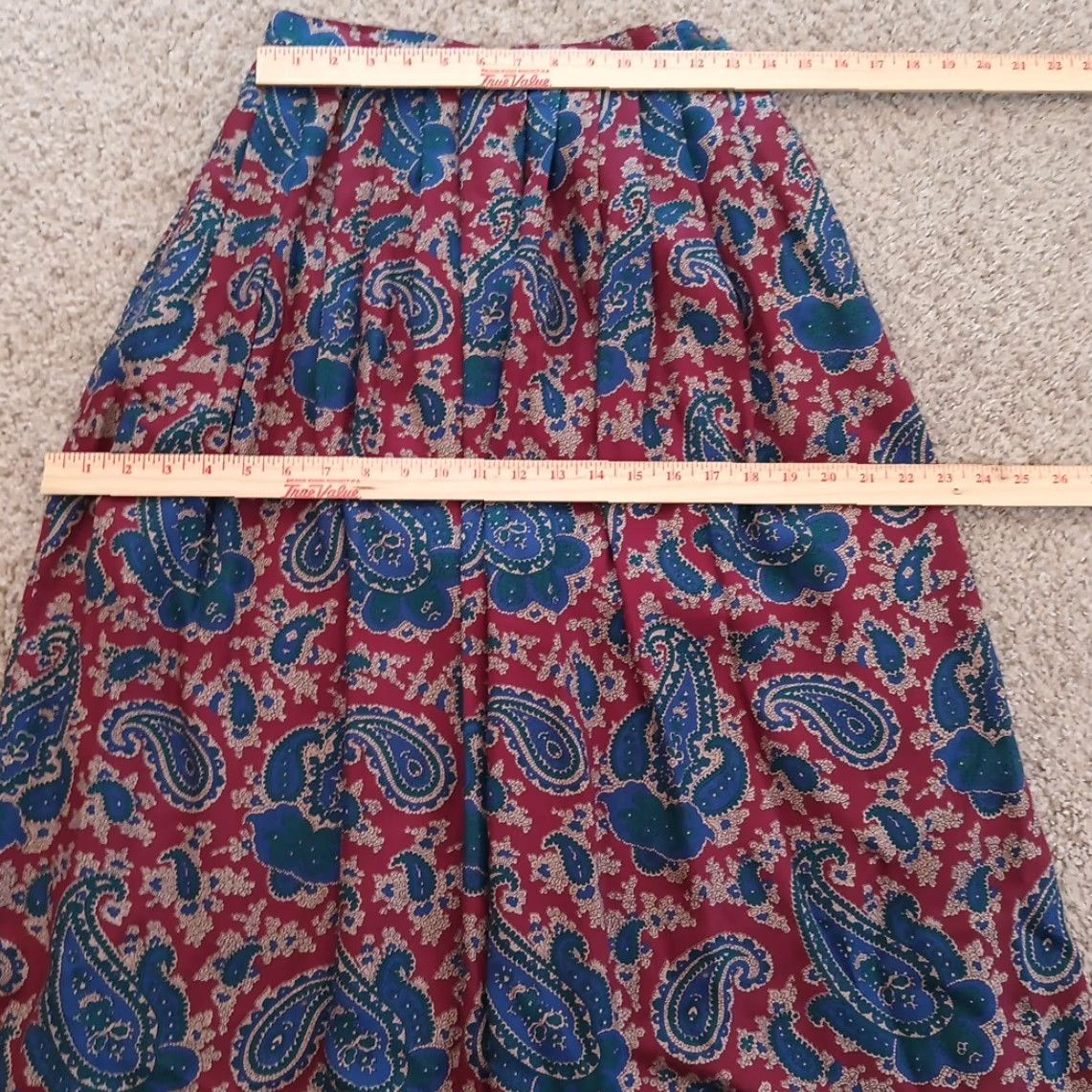 Lands' End Lands' End Skirt Maxi Women Size 8 Red Rayon Lined Pleated Pockets Paisley Long Size 30" / US 8 / IT 44 - 2 Thumbnail