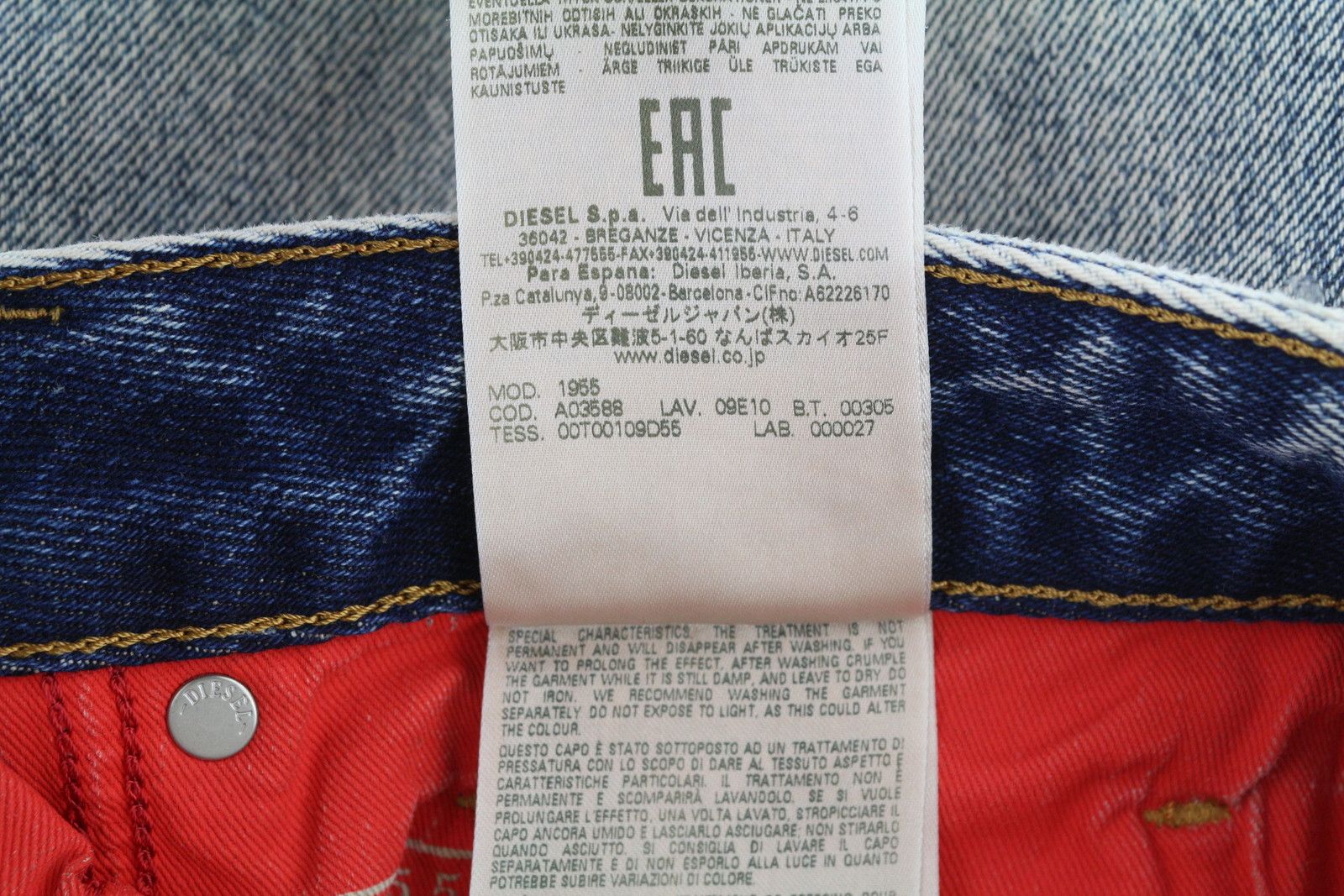 Diesel 1955 09E10 W34/L34 Blue Regular Straight Distress 85395 Size US 34 / EU 50 - 9 Thumbnail