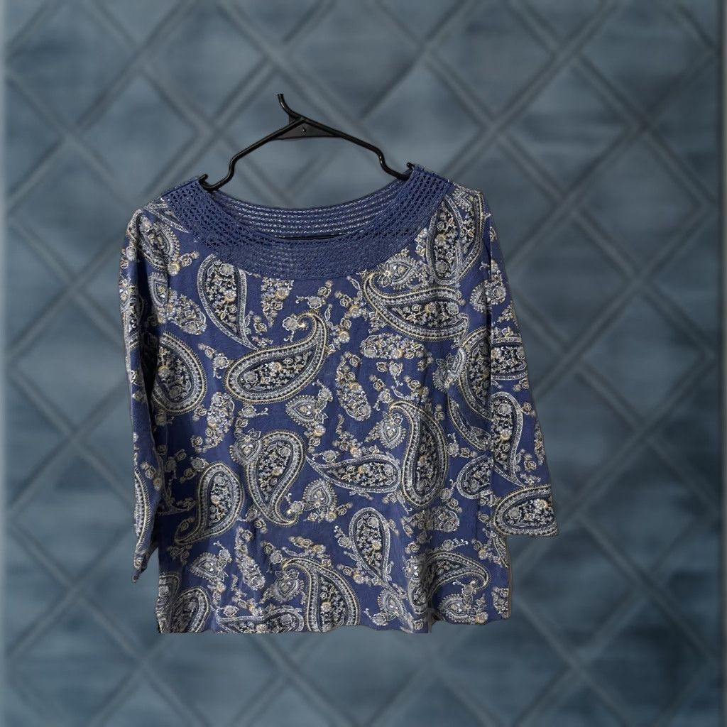 Croft & Barrow VINTAGE Croft & Barrow Blue Floral Cotton Blend 3/4 Sleeve Blouse Womens XL Size XL / US 12-14 / IT 48-50 - 1 Thumbnail