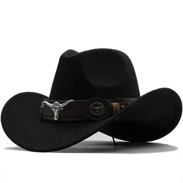 Japanese Brand Kurumi x Yuko Men Black Wool Chapeu Western Cowboy Hat Size ONE SIZE - 2 Thumbnail