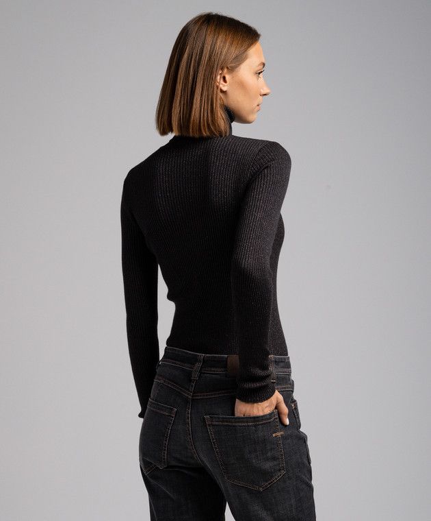 Brunello Cucinelli o1y0825 Turtleneck Cashmere Blend Sweater in Black Size XS / US 0-2 / IT 36-38 - 4 Thumbnail