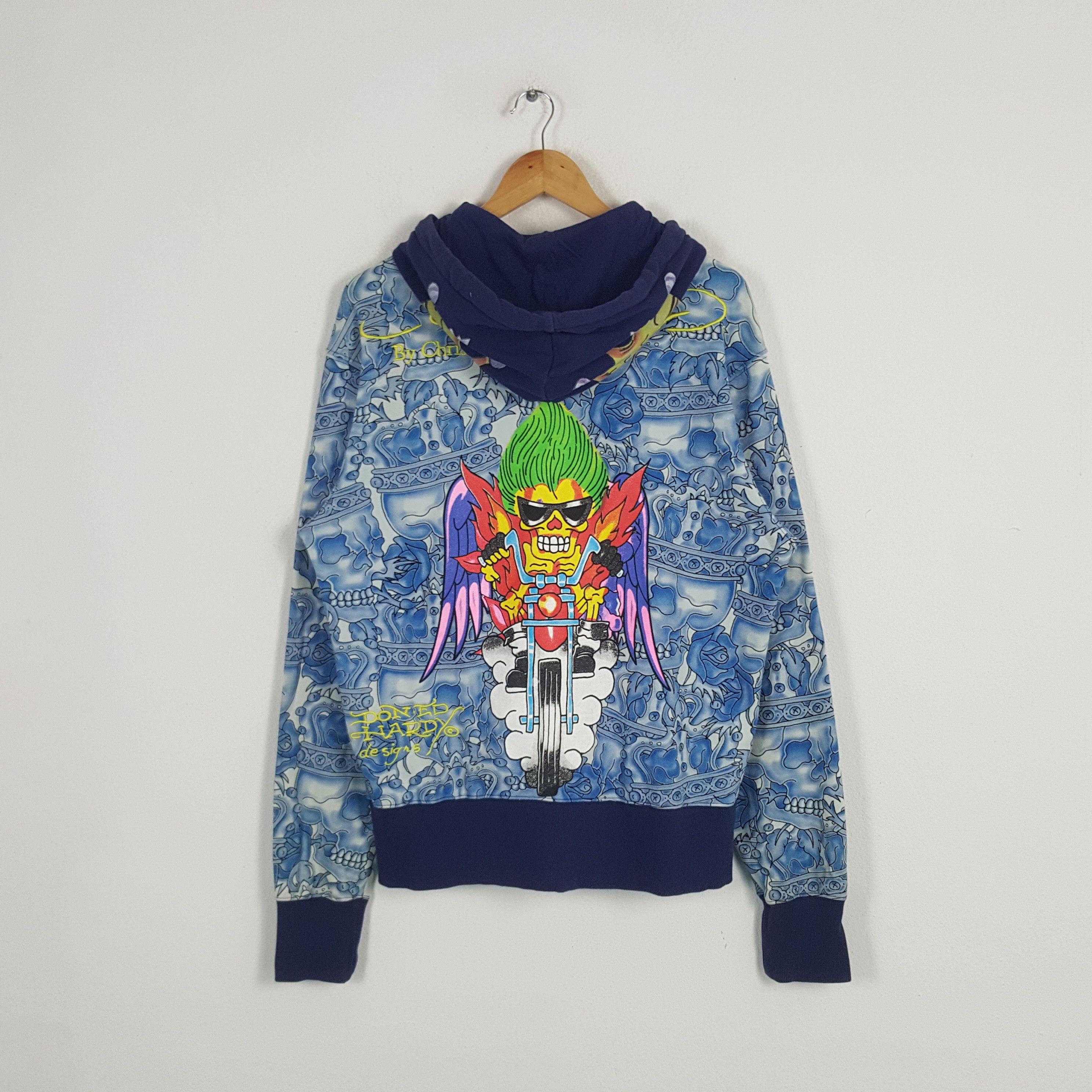 Christian Audigier × Ed Hardy × Vintage Vintage Ed Hardy By Christian Audiger Skull Fullprint Hoodie Size US L / EU 52-54 / 3 - 1 Thumbnail
