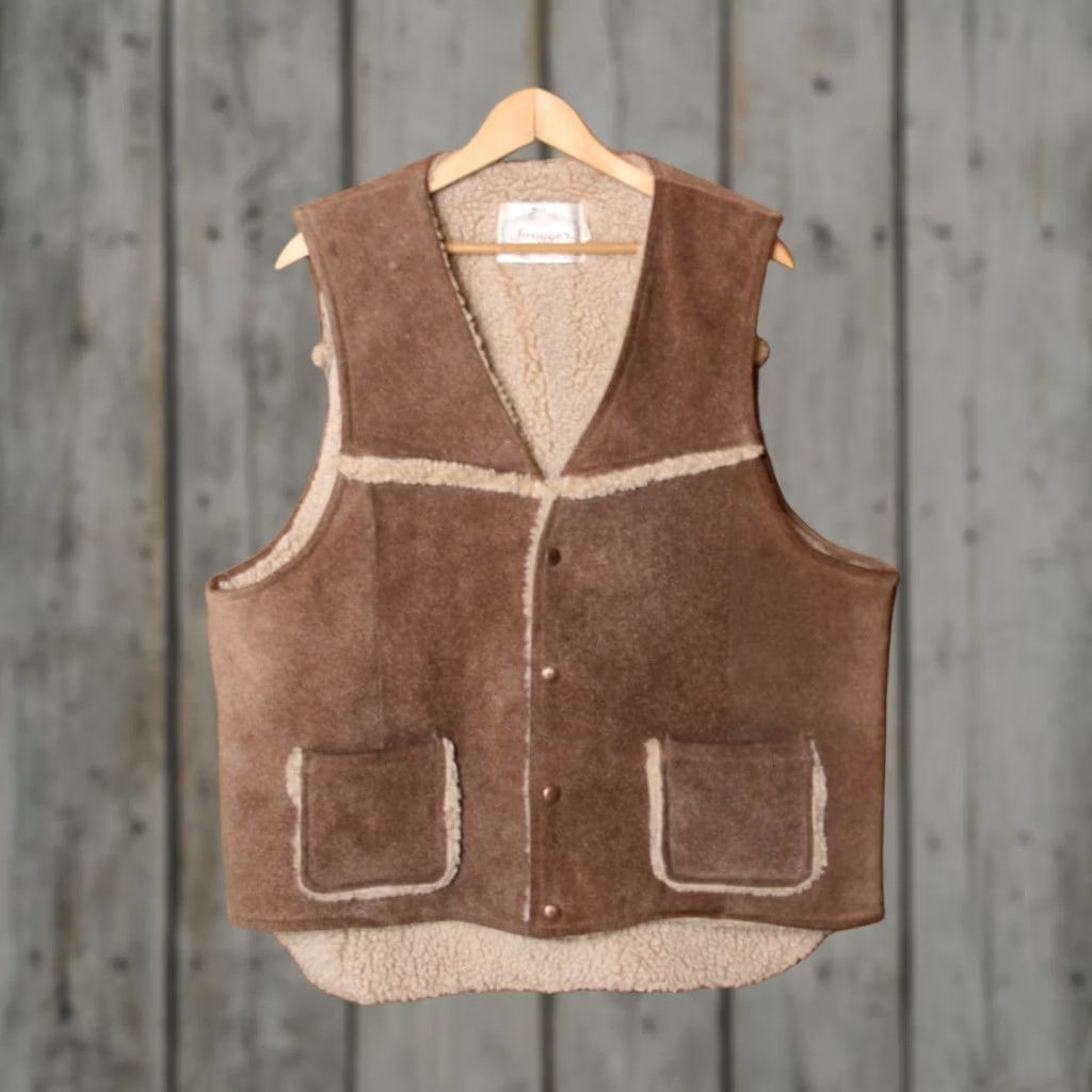 Vintage VINTAGE Swagger Suede Sherpa Lined Snap Button Vest Men's XL Brown Western Suede Vest Mens XL Brown Vintage Swagger Vest Size US XL / EU 56 / 4 - 1 Thumbnail