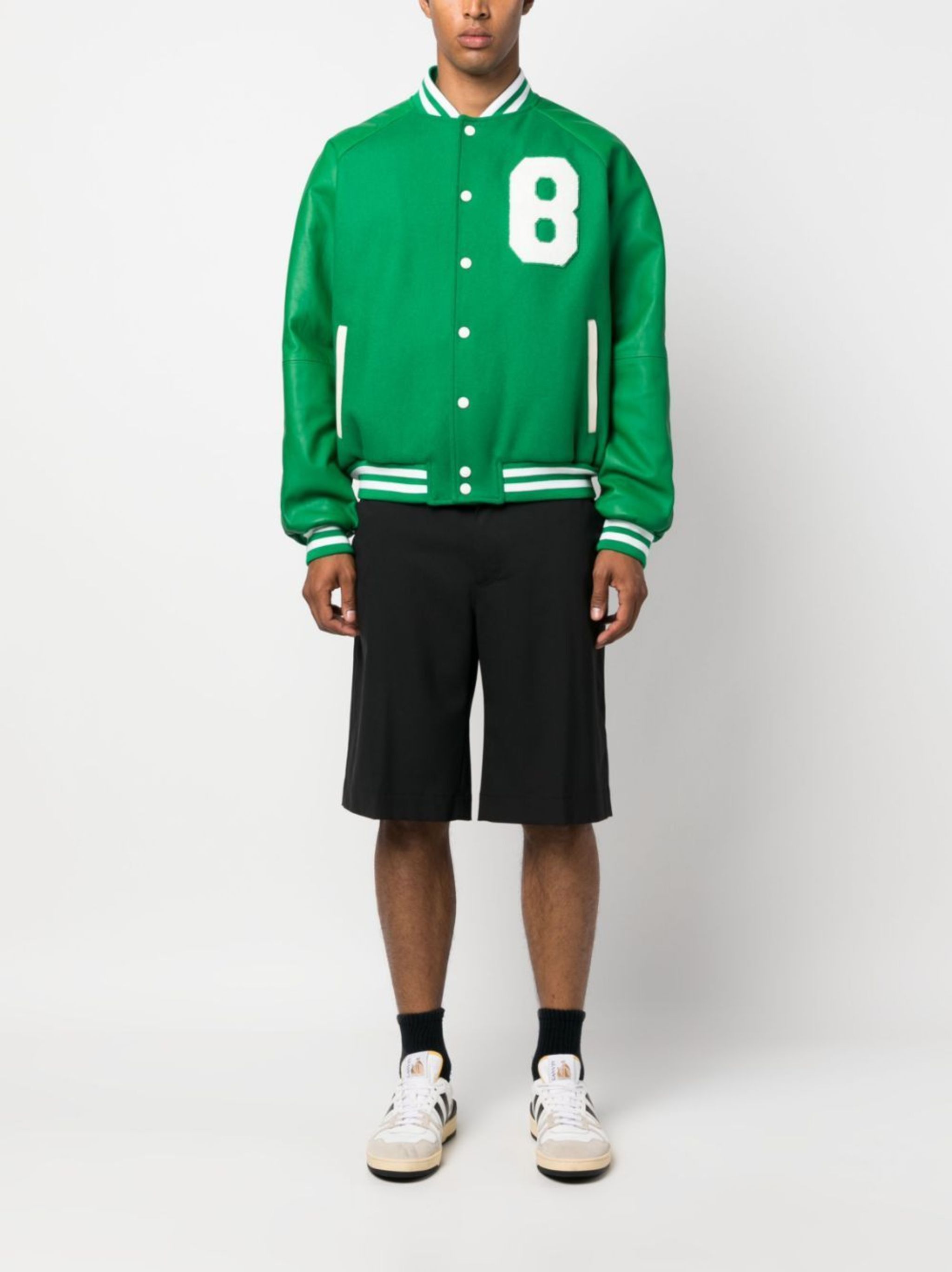 Bally o1y1224 Embossed Logo Leather Bomber Jacket in Green/White Size US M / EU 48-50 / 2 - 2 Thumbnail