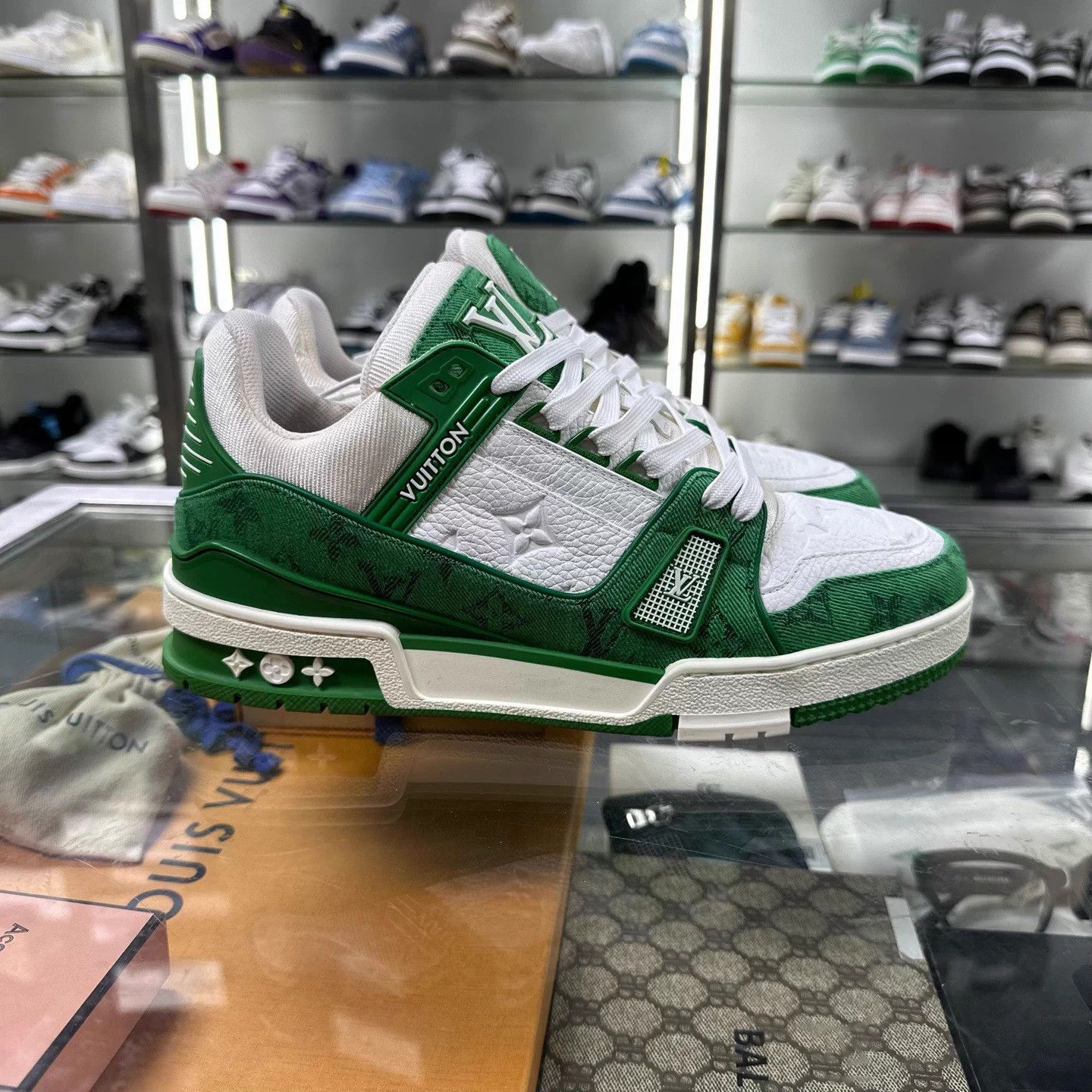 Louis Vuitton LV TRAINER white green denim UK6.5 Size US 6.5 / EU 39-40 - 2 Thumbnail