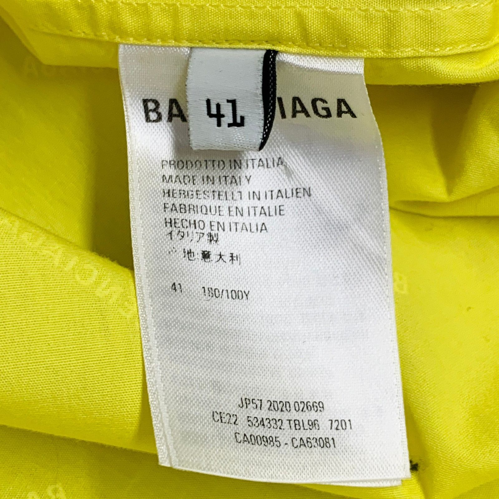 Balenciaga Yellow White Logo Cotton Button Down Collar Oversized Shirt Size US M / EU 48-50 / 2 - 10 Thumbnail