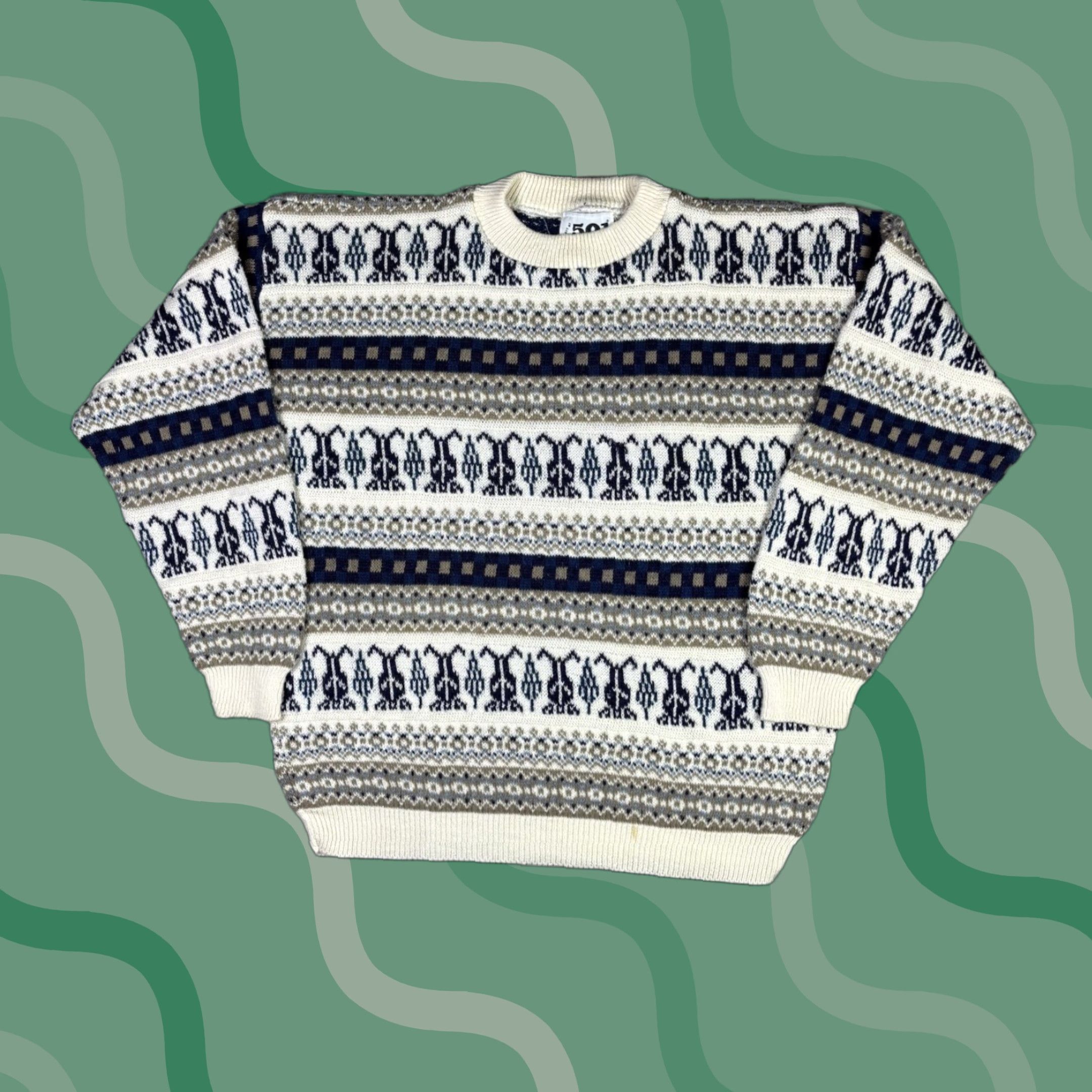Vintage VINTAGE 501 Knit Sweater Geometric Striped 3D Knit Abstract Adult Large 90s Size US L / EU 52-54 / 3 - 1 Thumbnail