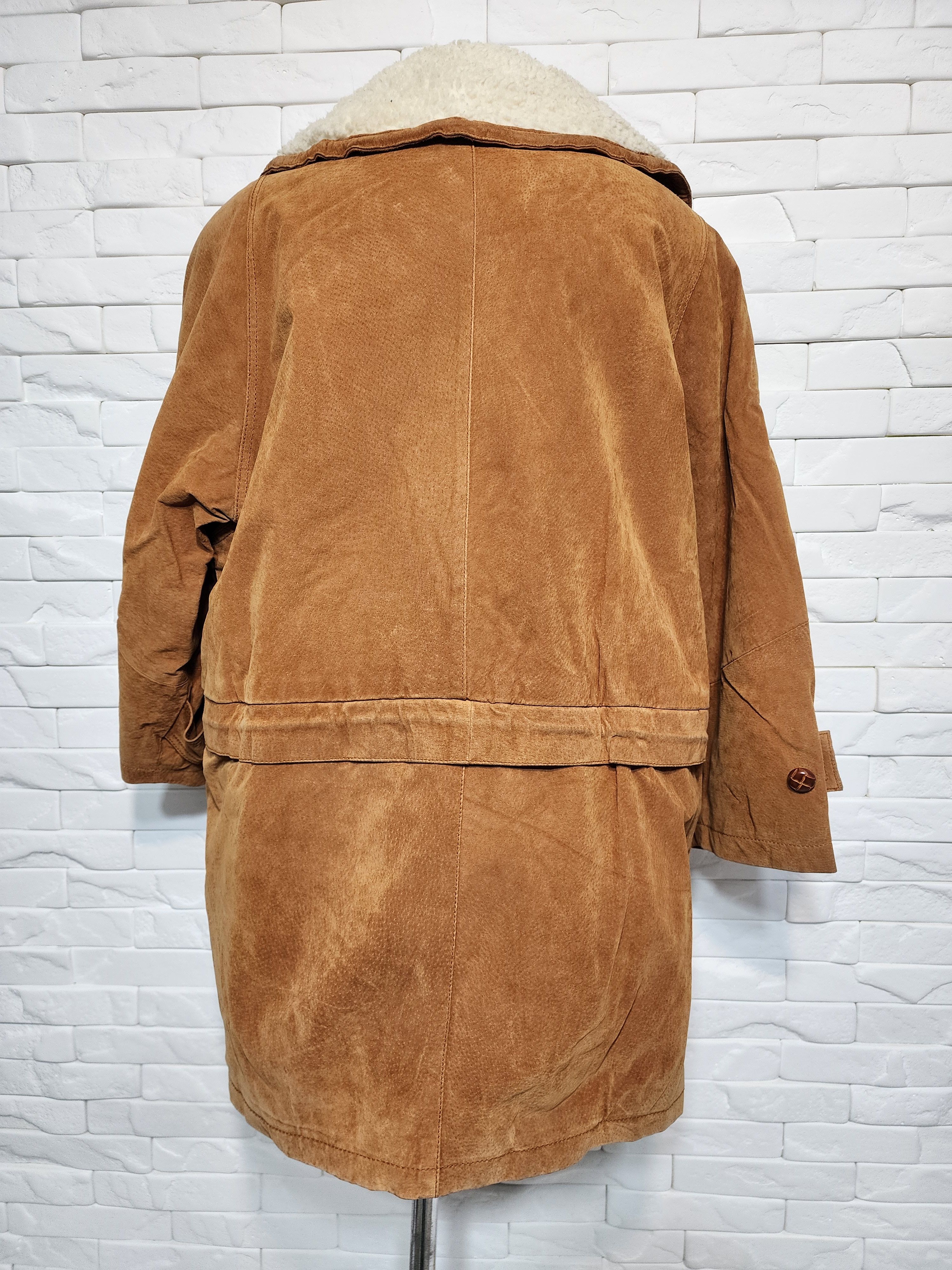 Genuine Leather Brown Women's Fur Jacket: Women's Vintage Button Coat Size XL / US 12-14 / IT 48-50 - 4 Thumbnail