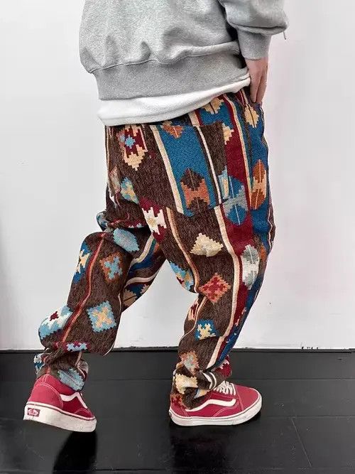 Jean Retro geometric print jacquard casual cargo trousers Size US 34 / EU 50 - 4 Thumbnail