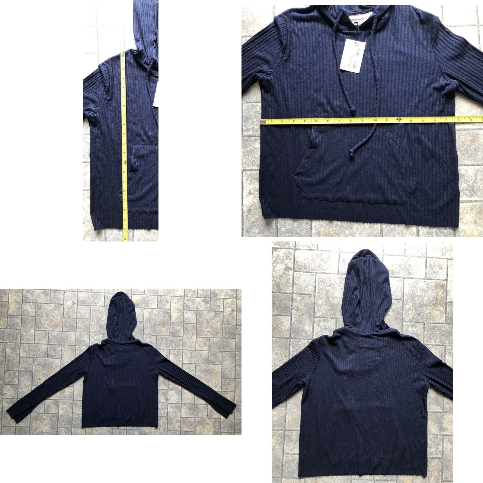 Vintage NWT Cale Sweater Hoodie XS Womens Navy Blue Ribbed Madeline Hooded Pockets Long Sleeve Pullover Winter Size XS / US 0-2 / IT 36-38 - 8 Thumbnail