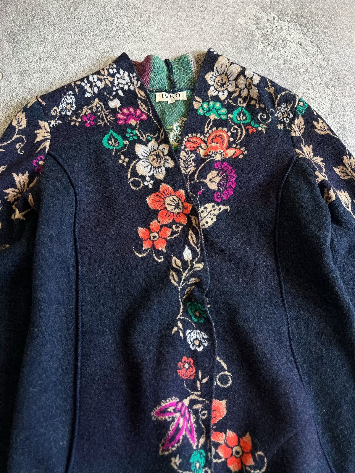 Designer IVKO Wool Floral Pattern Knitted Cardigan Snap Sweater Sz 36 Size XS / US 0-2 / IT 36-38 - 4 Thumbnail