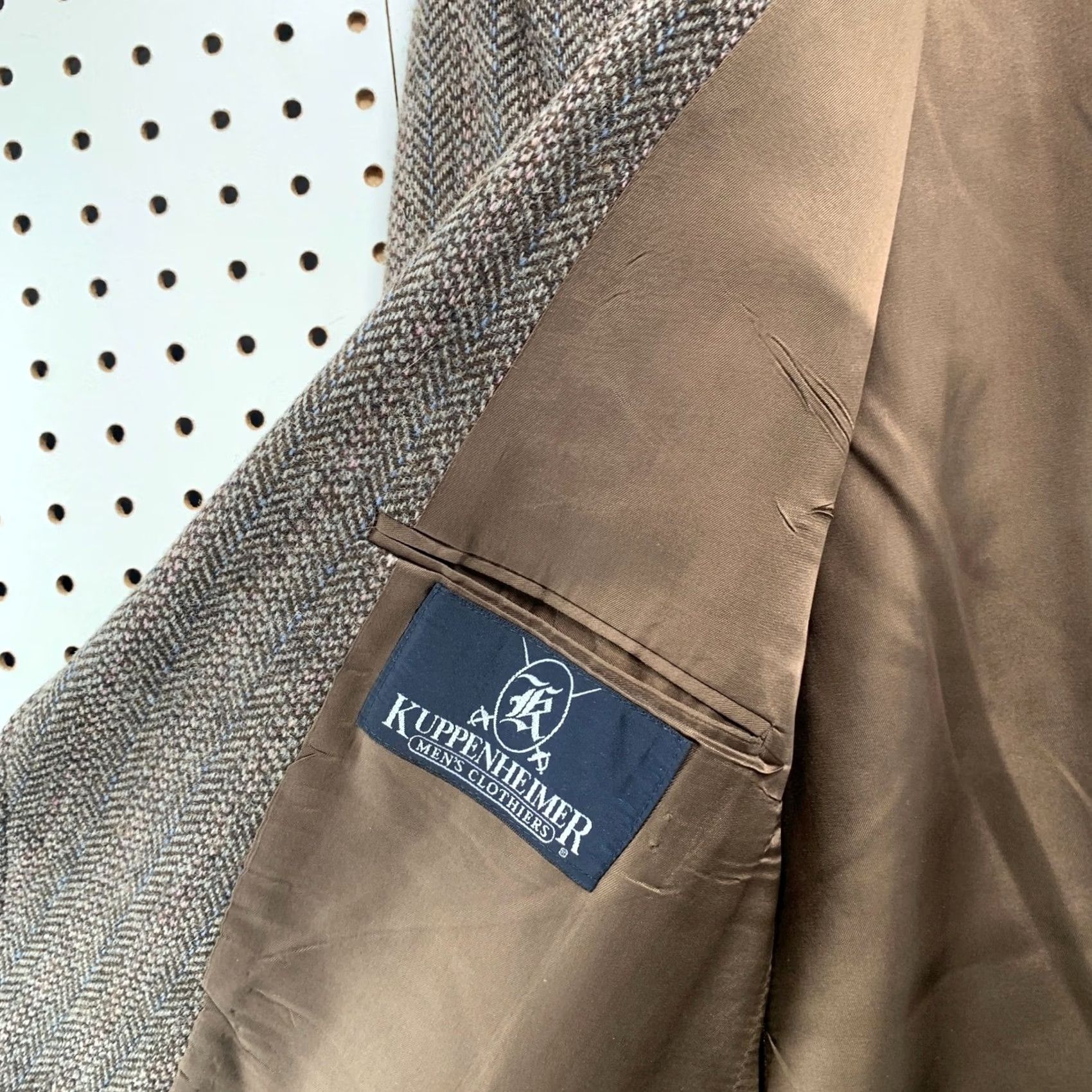 Vintage Vintage Kuppenheimer Blazer Sport Coat Mens Brown 80s Herringbone Wool 46R Size 46R - 3 Thumbnail
