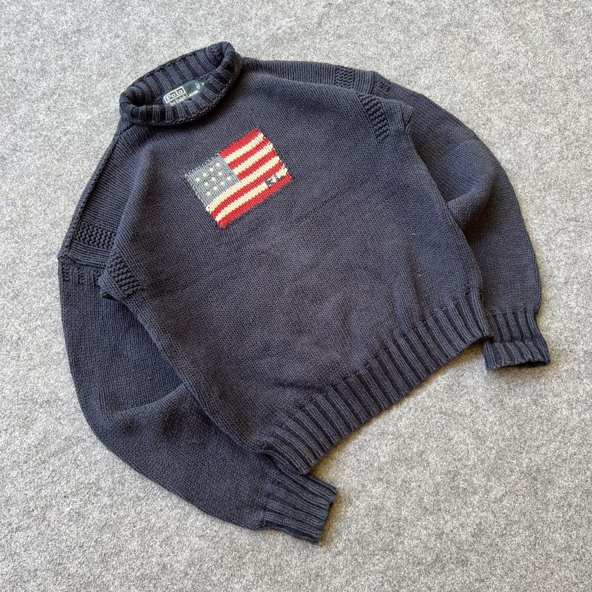 Designer × Polo Ralph Lauren × Vintage Vintage Polo Ralph Lauren American Flag Knit Sweater Size US L / EU 52-54 / 3 - 2 Thumbnail