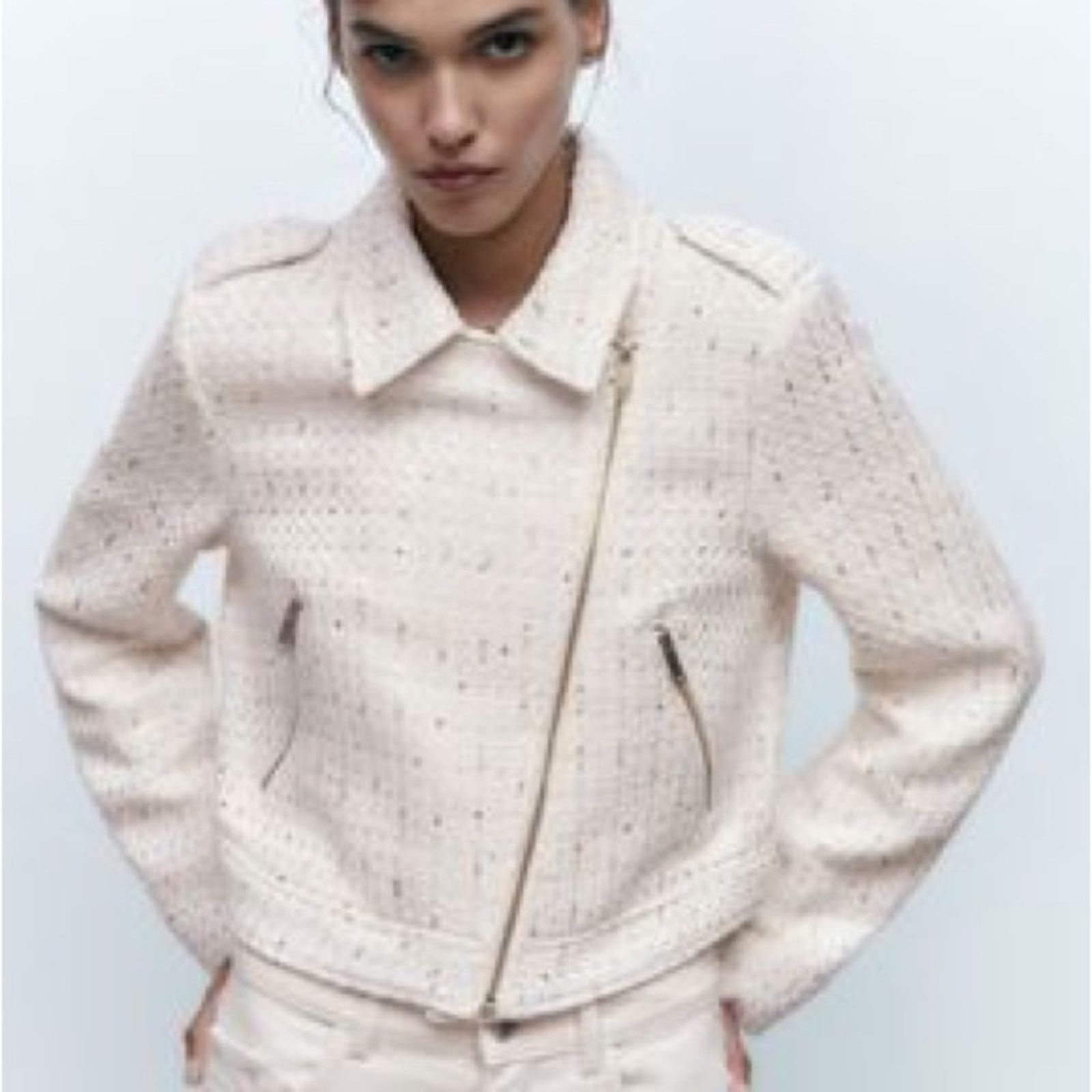 Zara ZARA ZIPPERED TEXTURED JACKET ECRU Size XL / US 12-14 / IT 48-50 - 1 Thumbnail