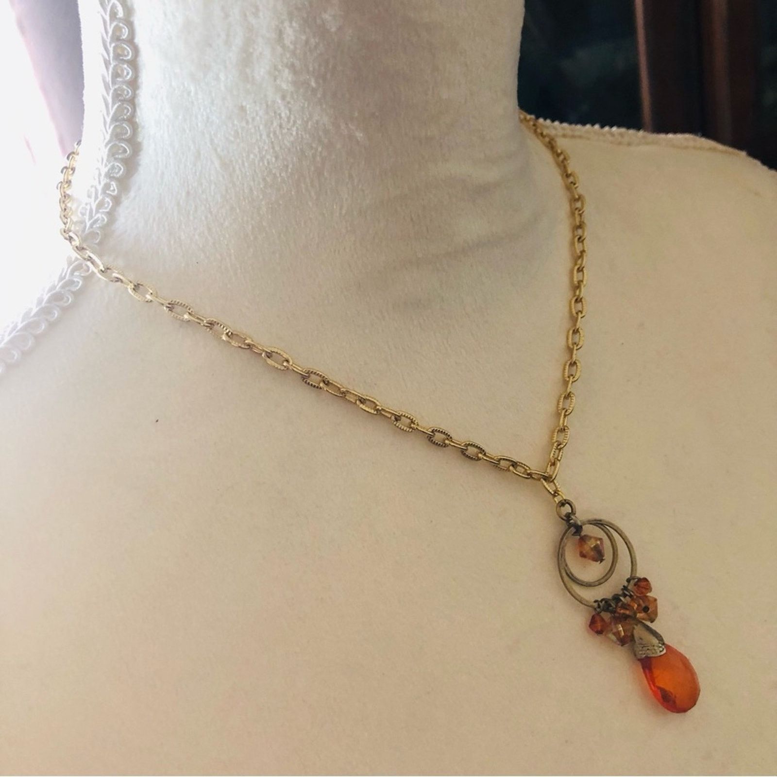 Handmade Handmade repurpose apricot crystal gold chain necklace Size ONE SIZE - 3 Thumbnail