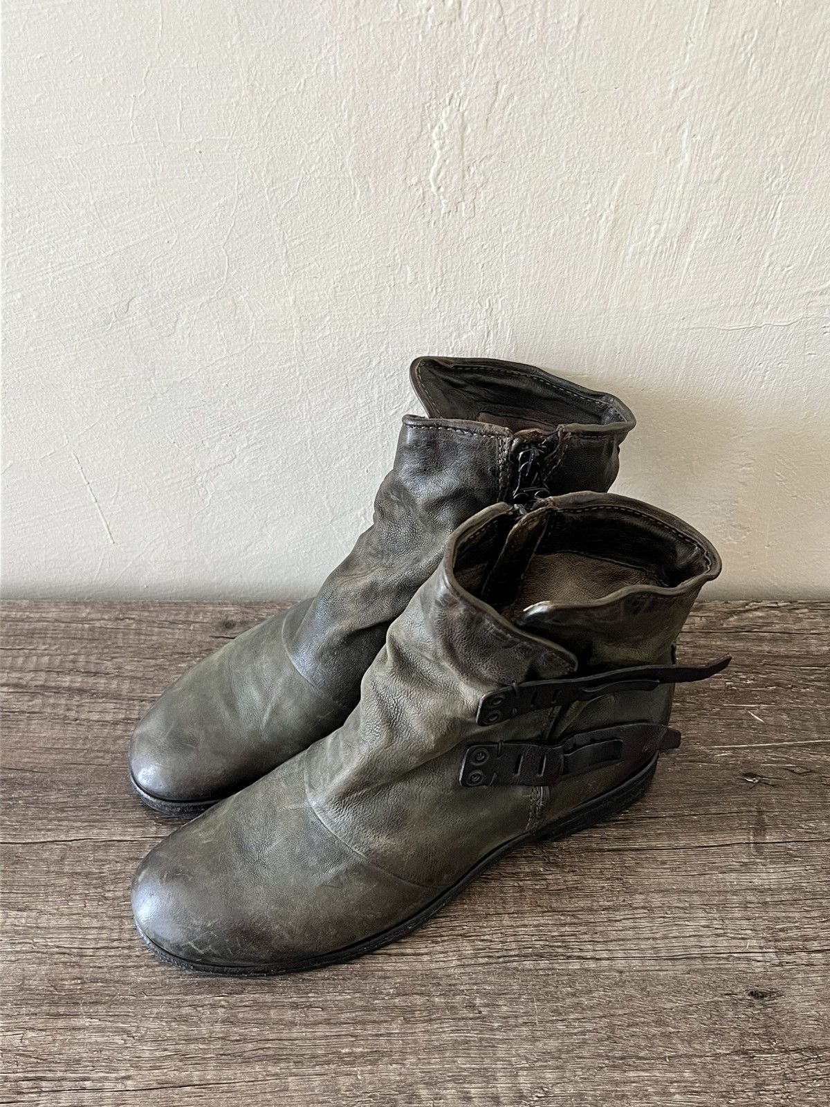 A.S.98 A.S.98 (Airstep) ITALIAN DISTRESSED OLIVE SLOUCH BOOTS Size US 8 / IT 38 - 2 Thumbnail