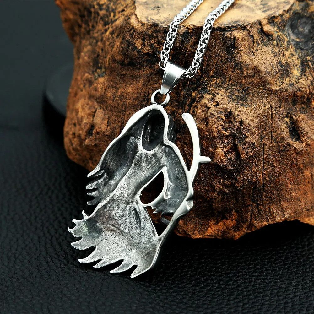 Vintage Skull Pendant Necklace Mens Stainless Steel Size ONE SIZE - 2 Thumbnail