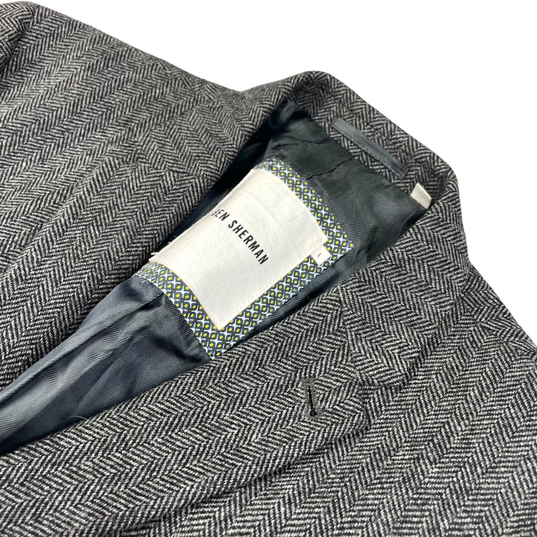 Ben Sherman Ben Sherman Blazer Jacket Men L Tweed Black/White Herringbone 2-Button Notch Wool Polyester Visco… Size 42R - 2 Thumbnail