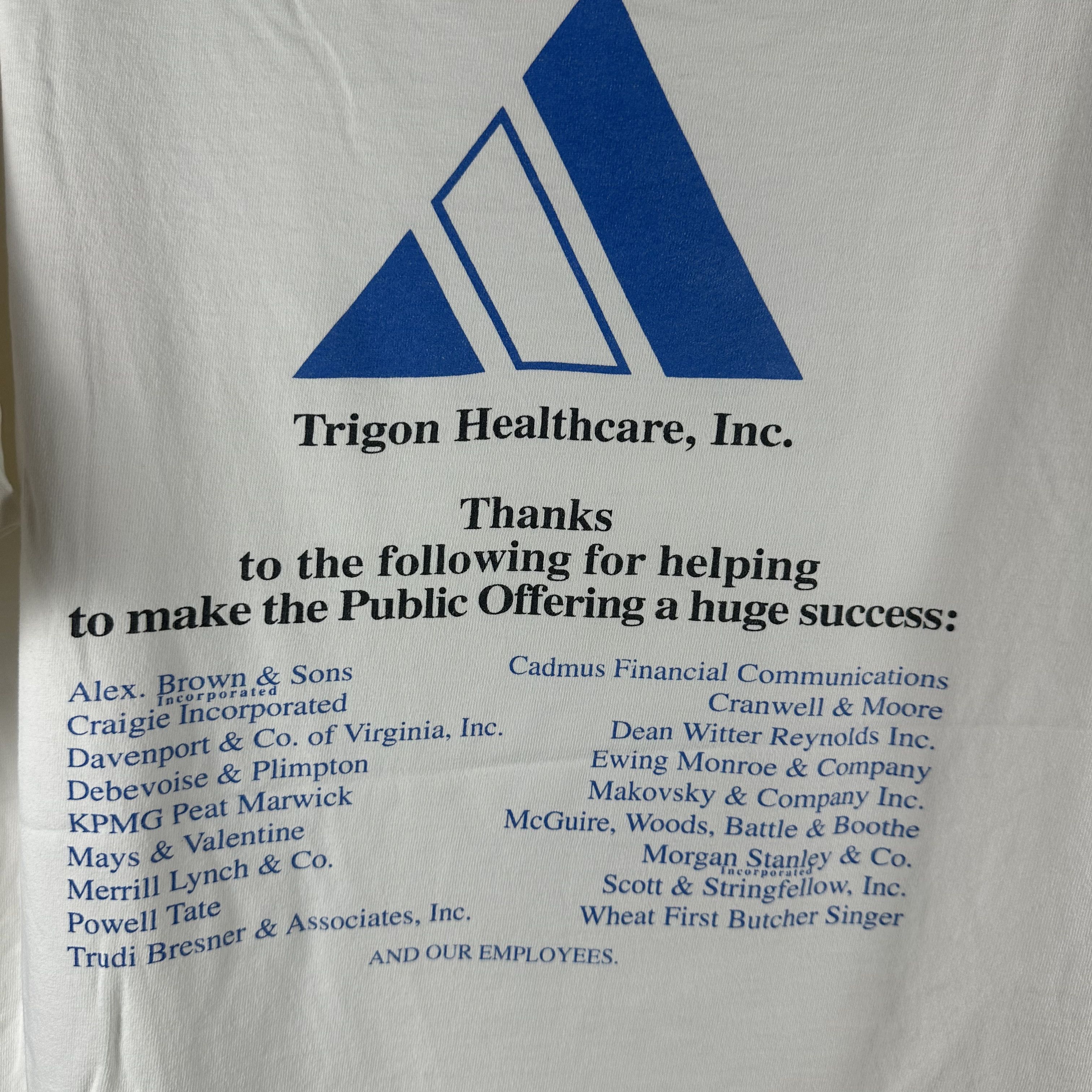 Vintage 1997 Common Stock Trigon Healthcare Inc Agreement T-Shirt Size US L / EU 52-54 / 3 - 5 Thumbnail
