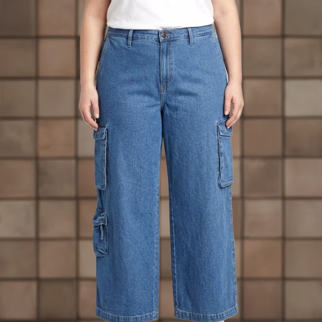 Vintage Universal Thread Wide Leg Cargo Denim Jeans Blue Size 16R Size 38" / US 16 / IT 52 - 1 Thumbnail