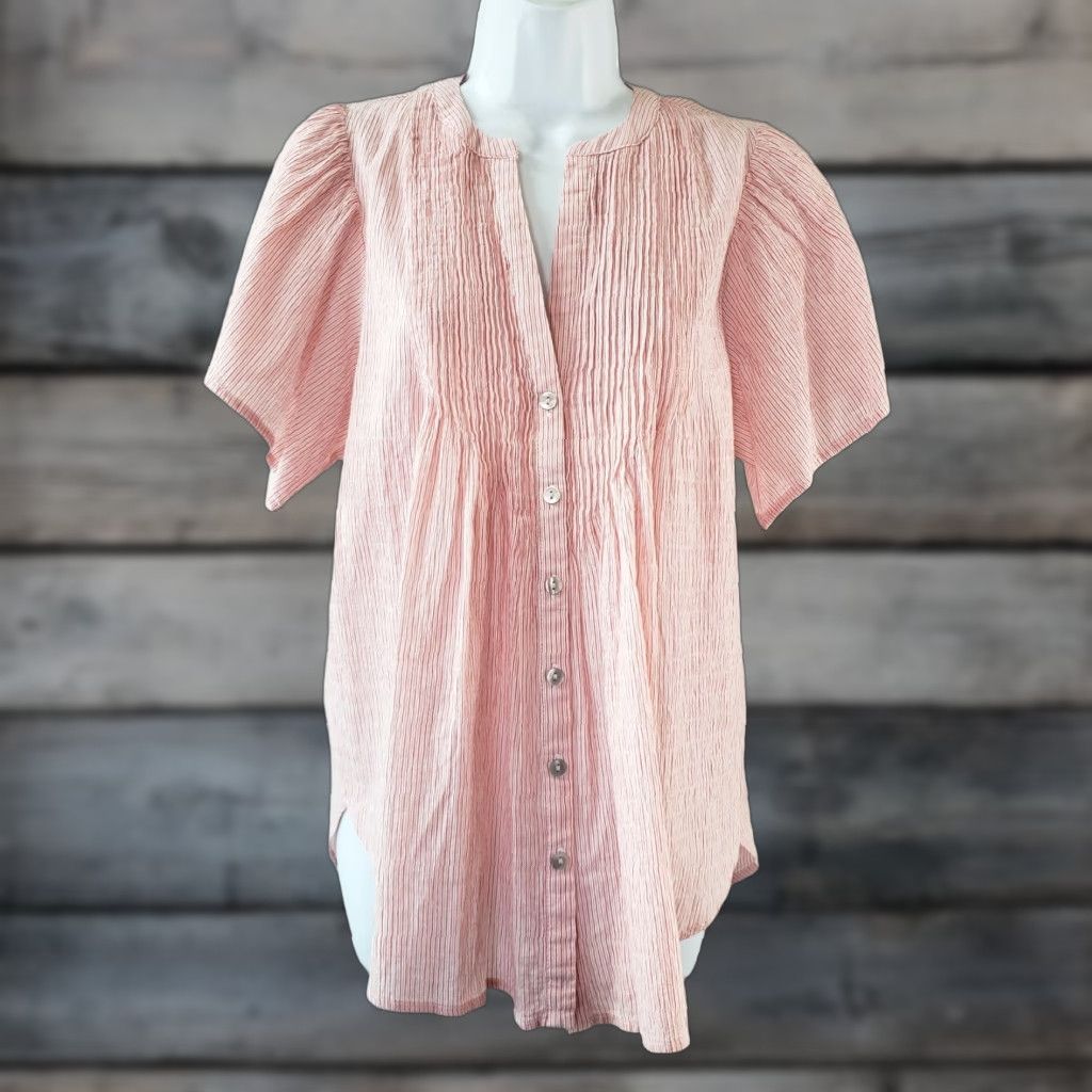 Vintage The Nines by Hatch Womens Button Front Top Sz Small Red White Striped Cotton Size S / US 4 / IT 40 - 1 Thumbnail