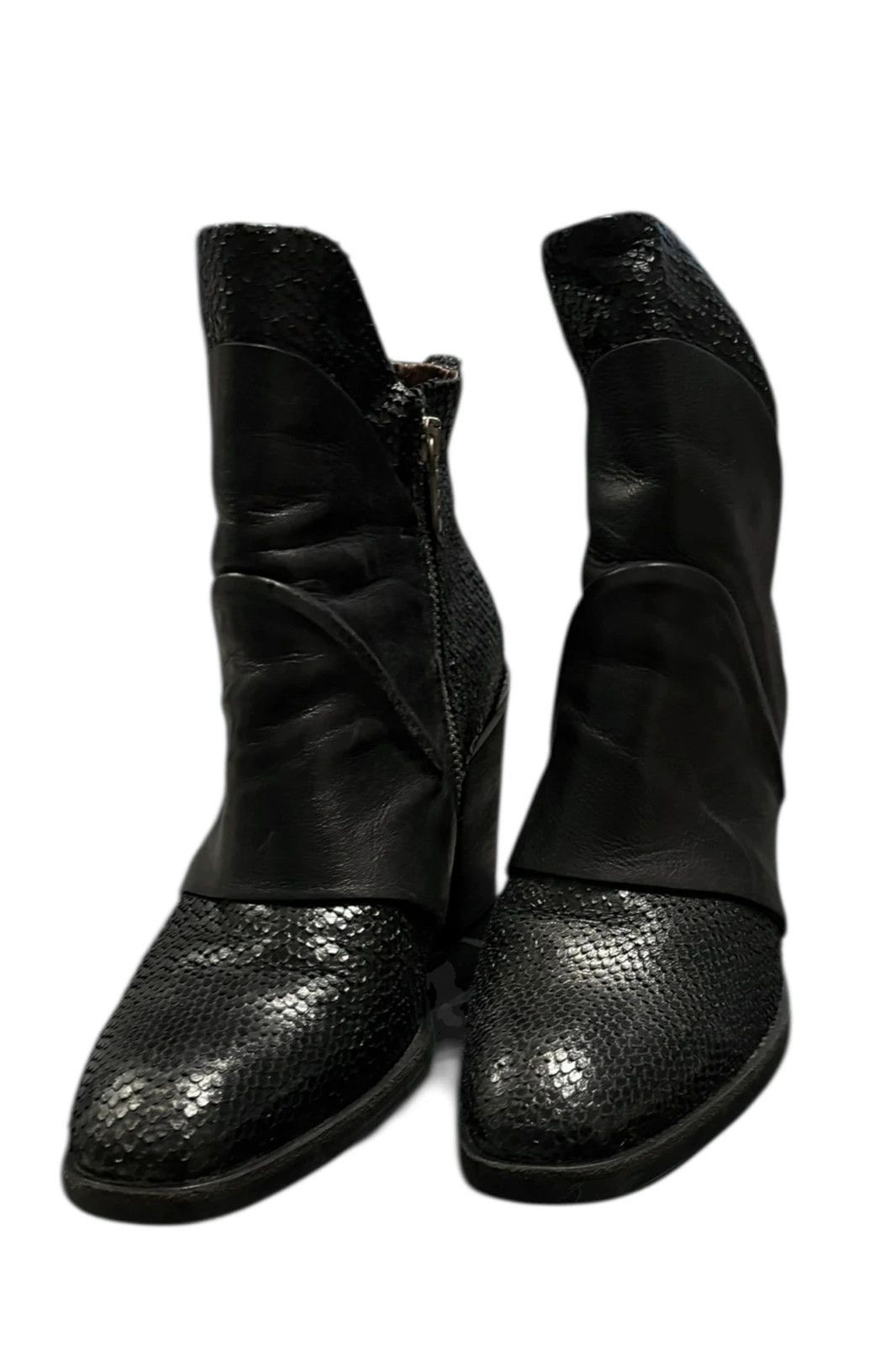 A.S.98 AS98 python print side zip leather drape heeled boots Size US 8 / IT 38 - 3 Thumbnail