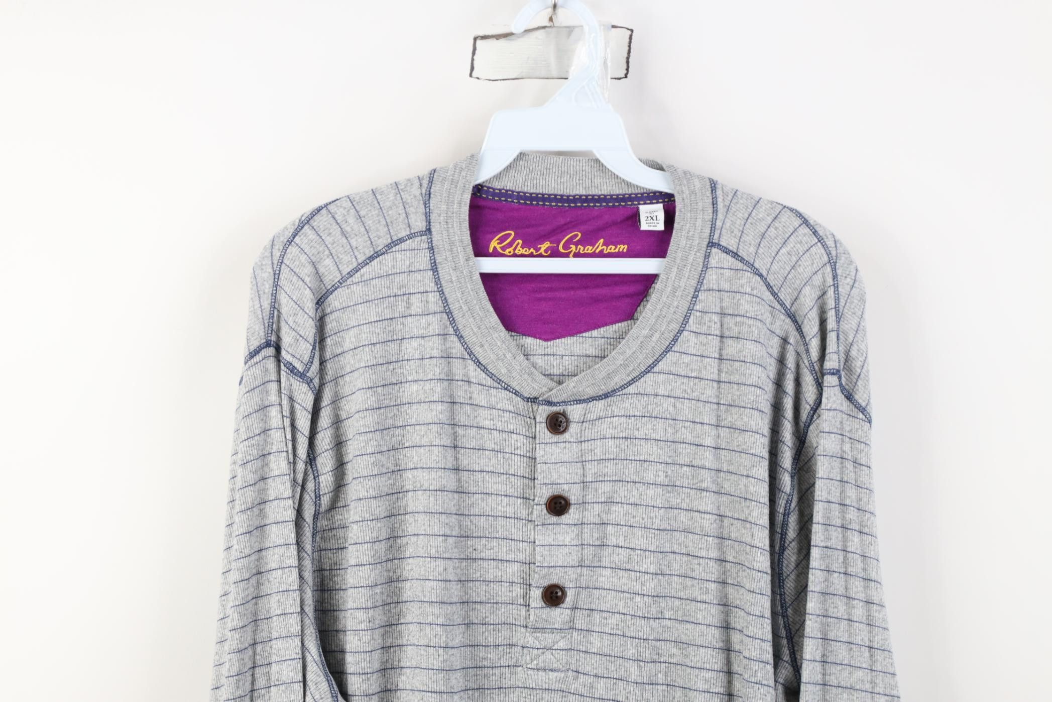 Robert Graham Robert Graham Elbow Patch Striped Ribbed Knit Henley T-Shirt Size US XXL / EU 58 / 5 - 2 Thumbnail