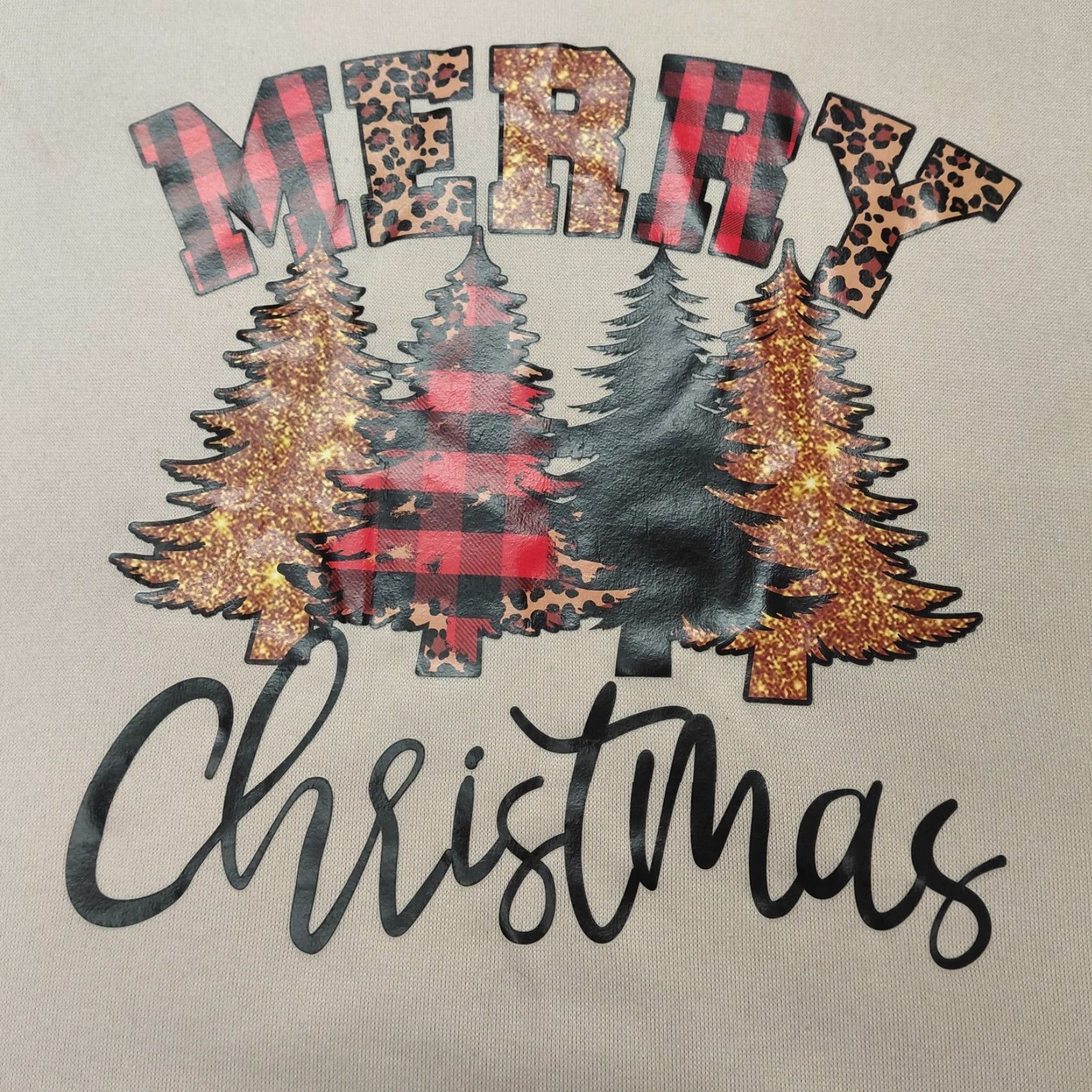 Shein Shein Sweatshirt Women's 2XL Tan Merry Christmas Trees Print Fleece Lined Xmas Size XXL / US 16-18 / IT 52-54 - 5 Thumbnail