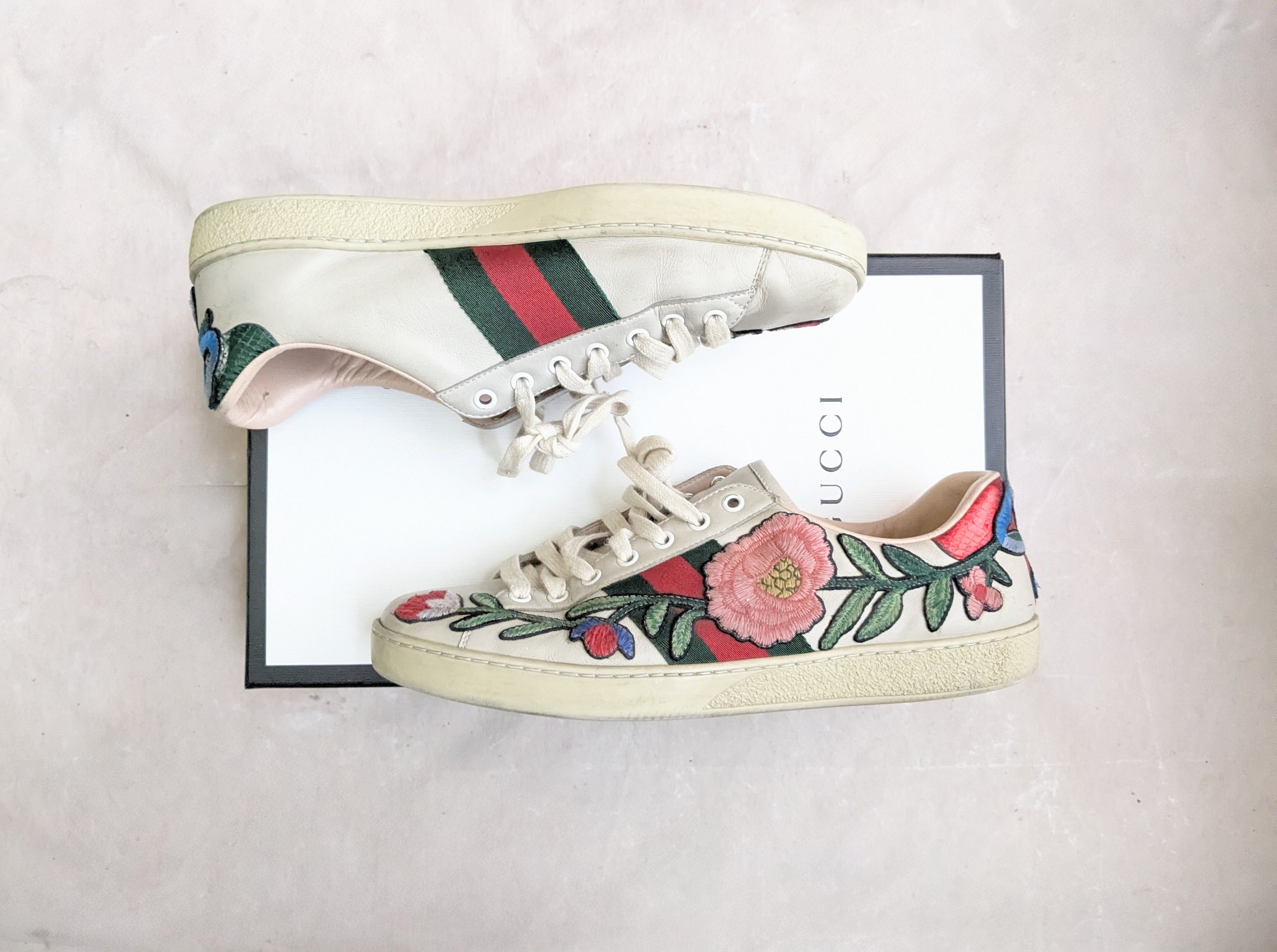 Gucci Gucci Ace Floral 8.5 Low Tops Leather Flower Size US 8.5 / EU 41-42 - 4 Thumbnail