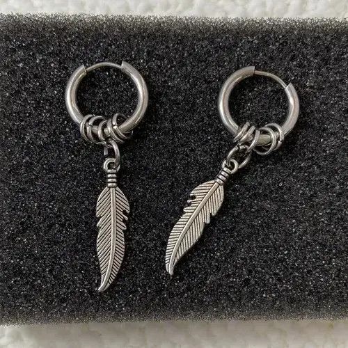 Other Titanium Steel Feather Dangle Drop Earrings for Men Women Size ONE SIZE - 3 Thumbnail