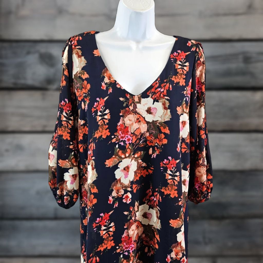 Lulus Lulus Womens Shifting Dress Sz S Blue Floral 3/4 Sleeve Short Size S / US 4 / IT 40 - 1 Thumbnail