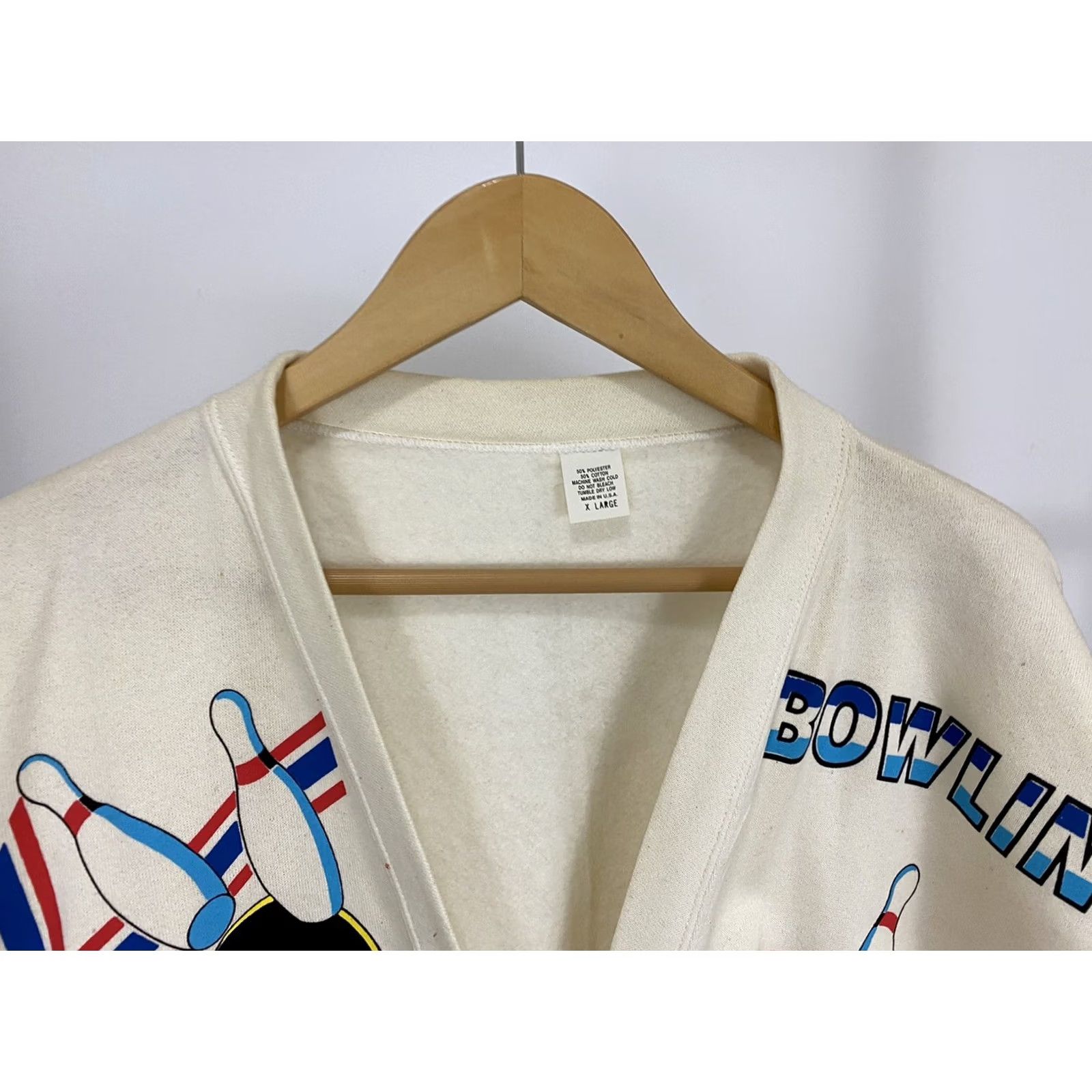 Vintage VINTAGE 80s Bowling Themed Strike Spare Pocket Cardigan Sweater XL Cream USA Mens Size US XL / EU 56 / 4 - 4 Thumbnail