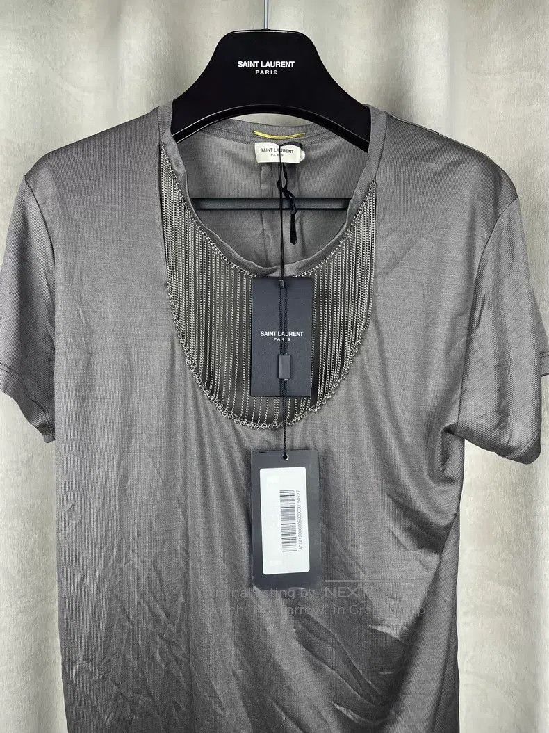 Saint Laurent Paris Saint Laurent Paris Gray Fringe Chain Silk Short Sleeve i Size US M / EU 48-50 / 2 - 3 Thumbnail