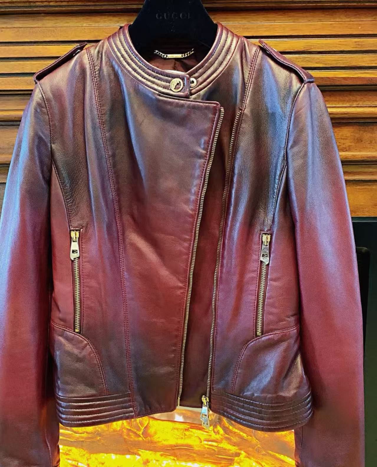 Versace VERSACE Burgundy Leather Biker Jacket - dmc Size US L / EU 52-54 / 3 - 1 Thumbnail