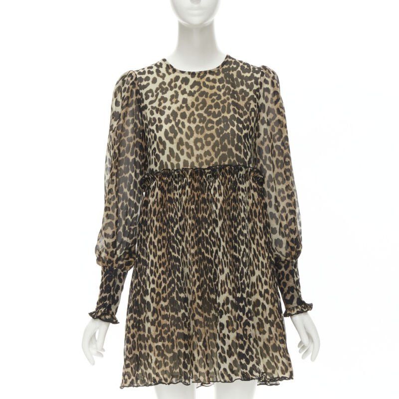 Ganni GANNI brown leopard spot print pleated flared babydoll dress FR36 S Size XS / US 0-2 / IT 36-38 - 1 Thumbnail