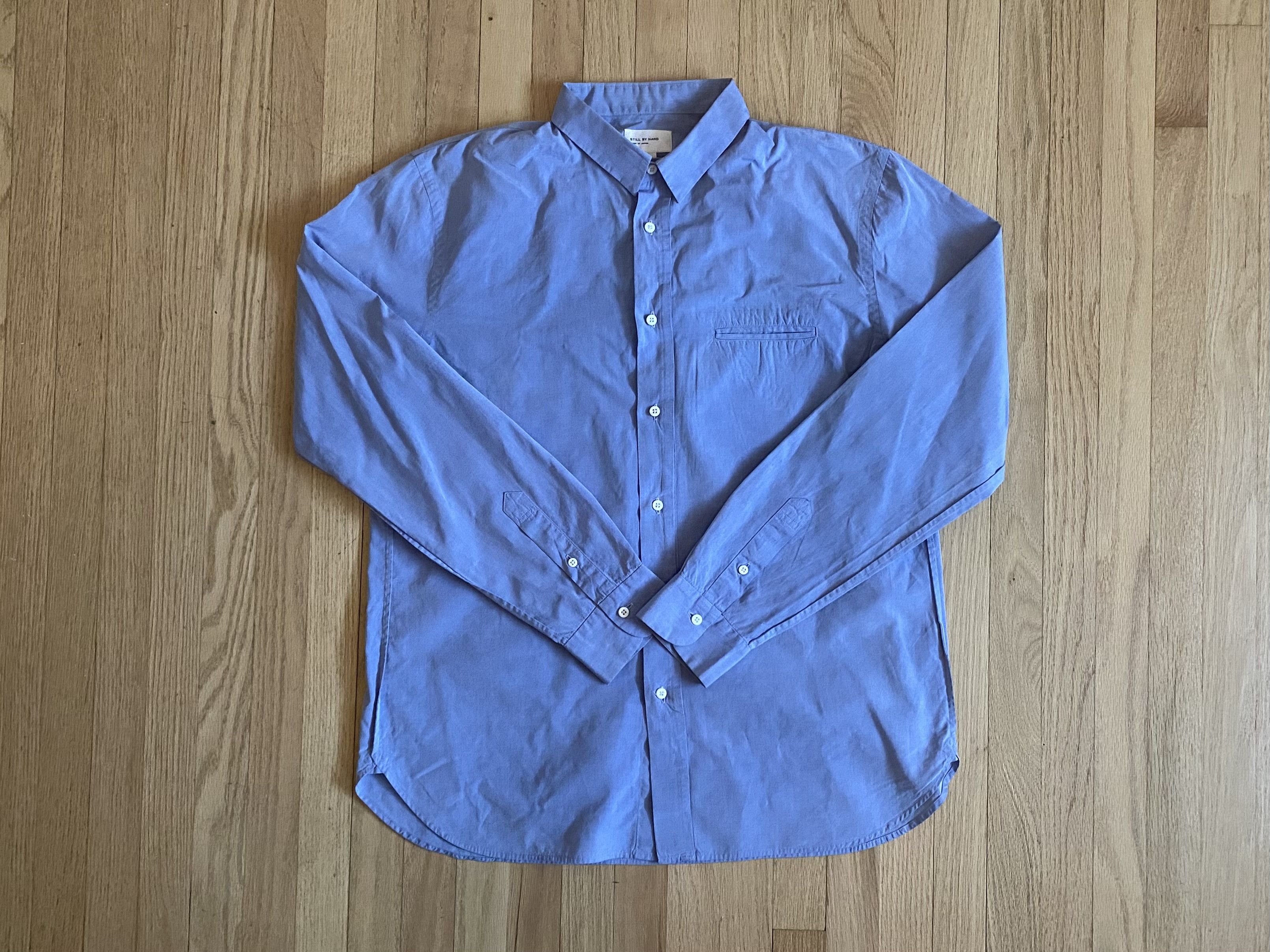 image of Still By Hand Button Up Office Shirt in Light Indigo, Men's (Size Medium)