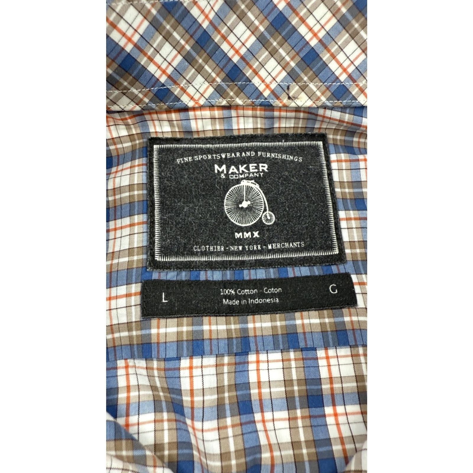 Vintage Maker & Company Mens Shirt Large Blue Brown Plaid Button-Down Long Sleeve Cotton Casual Workwear Size US L / EU 52-54 / 3 - 3 Thumbnail