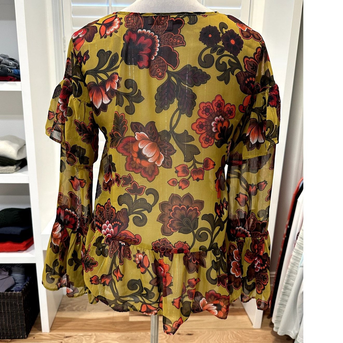 Loft Loft Women's Woodland Bell Sleeve Yellow Floral Sheer XXS Size XXS / US 00 / IT 34 - 6 Thumbnail