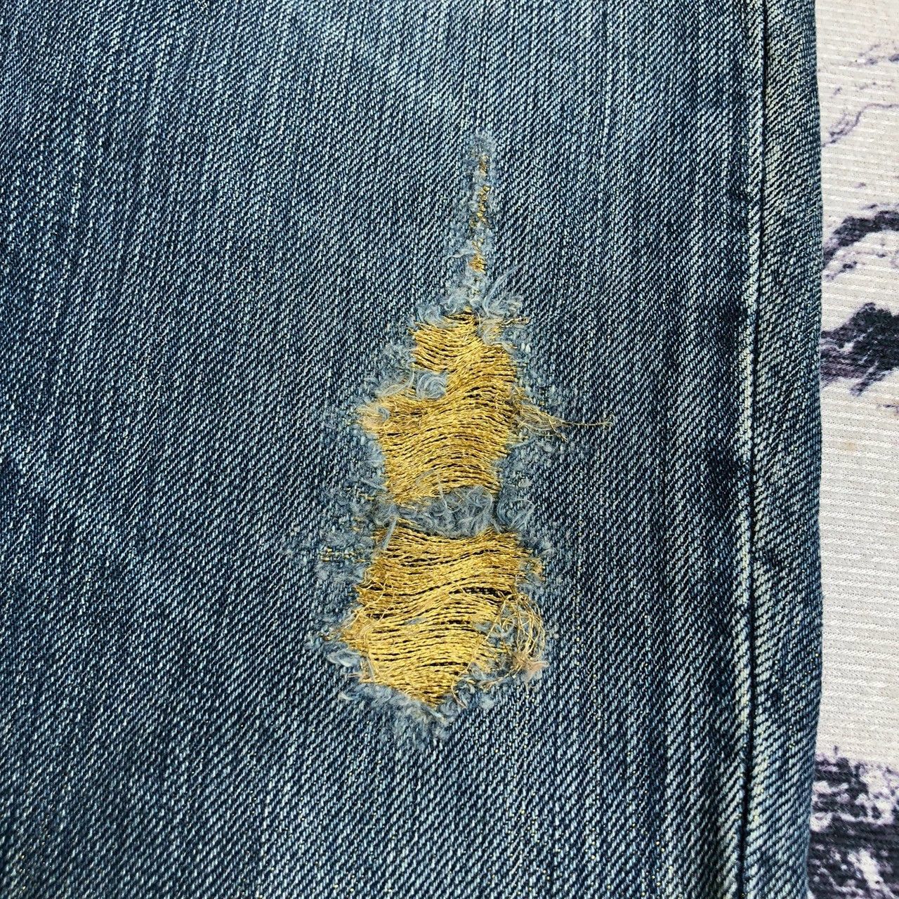 Mastermind Japan Vintage Mastermind JAPAN Distressed Gold Thread Denim Size US 37 - 4 Thumbnail