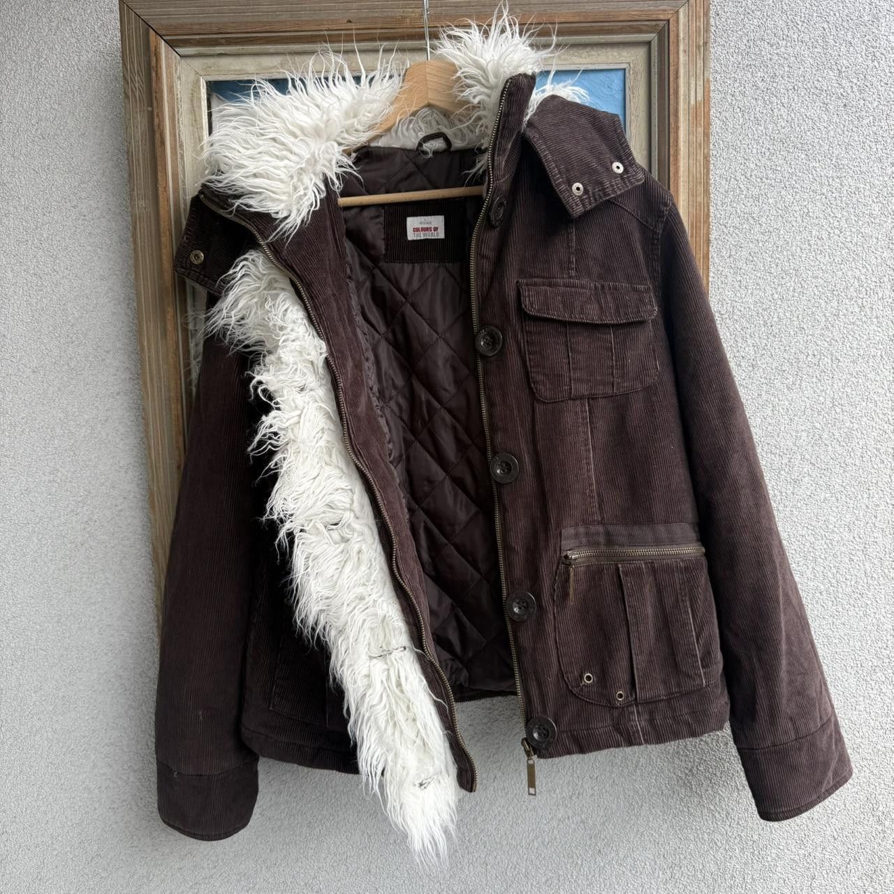 Vintage Brown corduroy jacket with white faux fur trim and hood Size US M / EU 48-50 / 2 - 3 Thumbnail