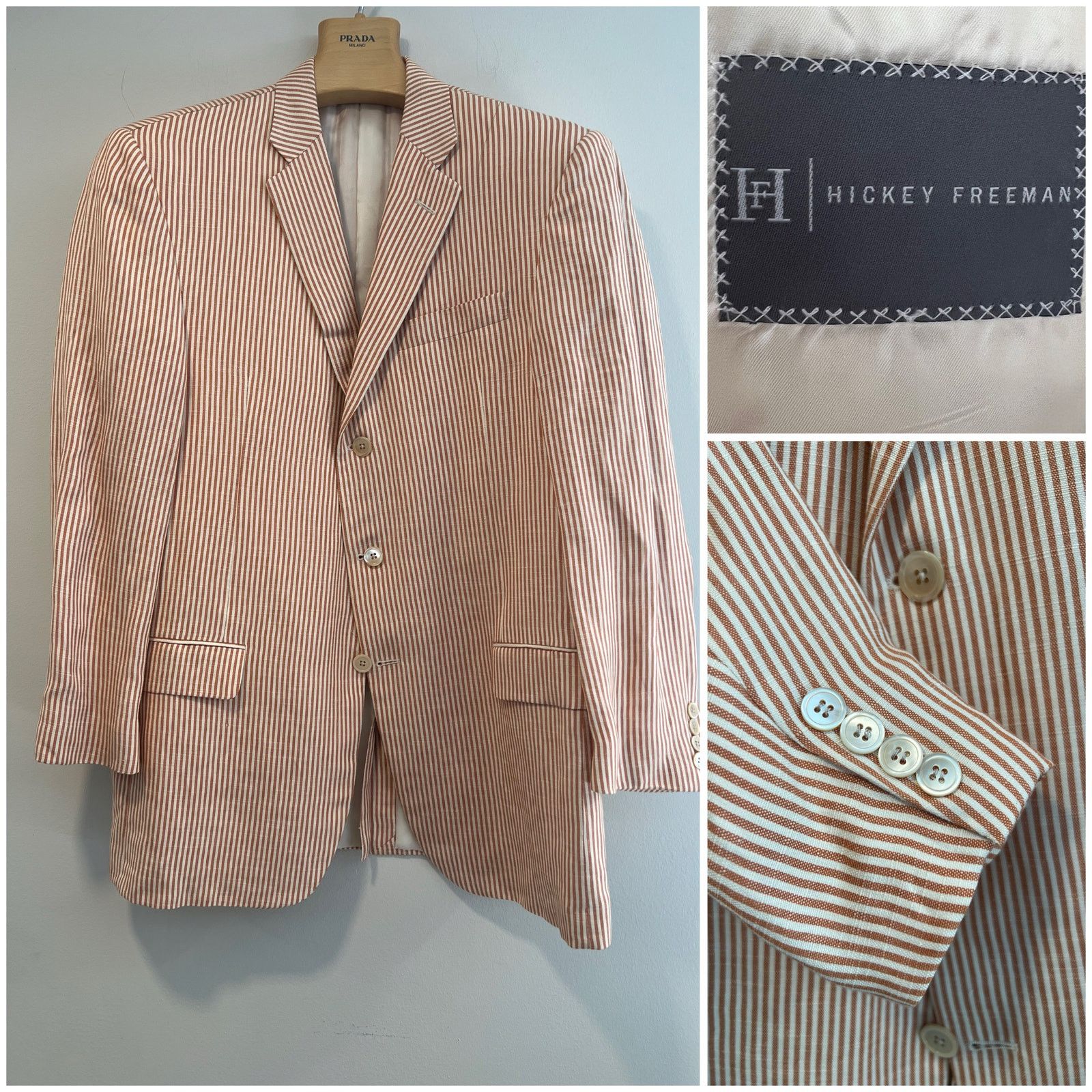 Hickey Freeman Hickey Freeman Silk Linen 3 Button Pinstripe Suit Jacket 42R Size 42L - 1 Thumbnail