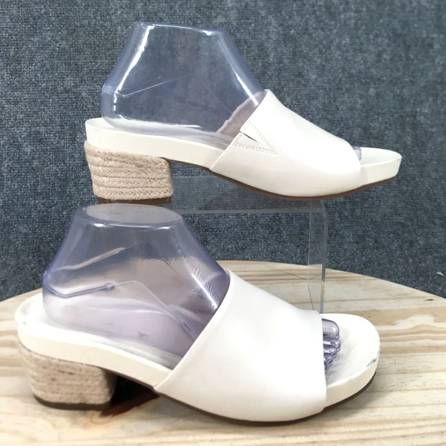 Vintage Aerosoles Sandals Womens 9.5 M Clarks Slide White Leather Slip On Casual Block Shoes Size US 10 / IT 40 - 2 Thumbnail