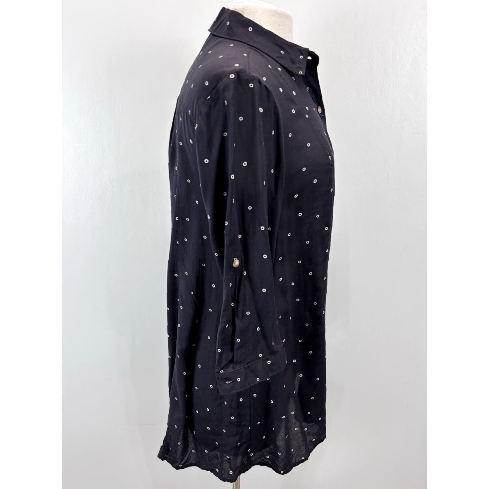 Vintage MAEVE Anthropologie Polka Dot Tunic Shirt Blouse S Blue Lightweight Semi-Sheer 3/4 Sleeve Business Casual Womens Size S / US 4 / IT 40 - 4 Thumbnail