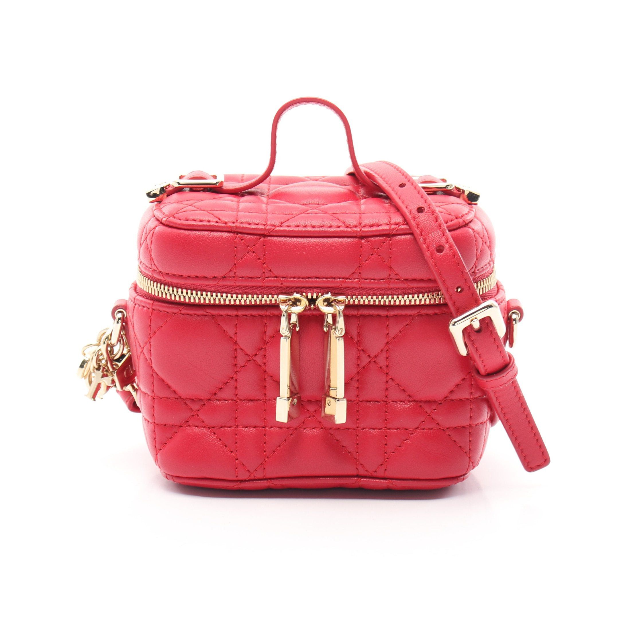 Dior Dior Lady Dior Micro Vanity Canage Handbag Bag Leather Red Size ONE SIZE - 1 Thumbnail