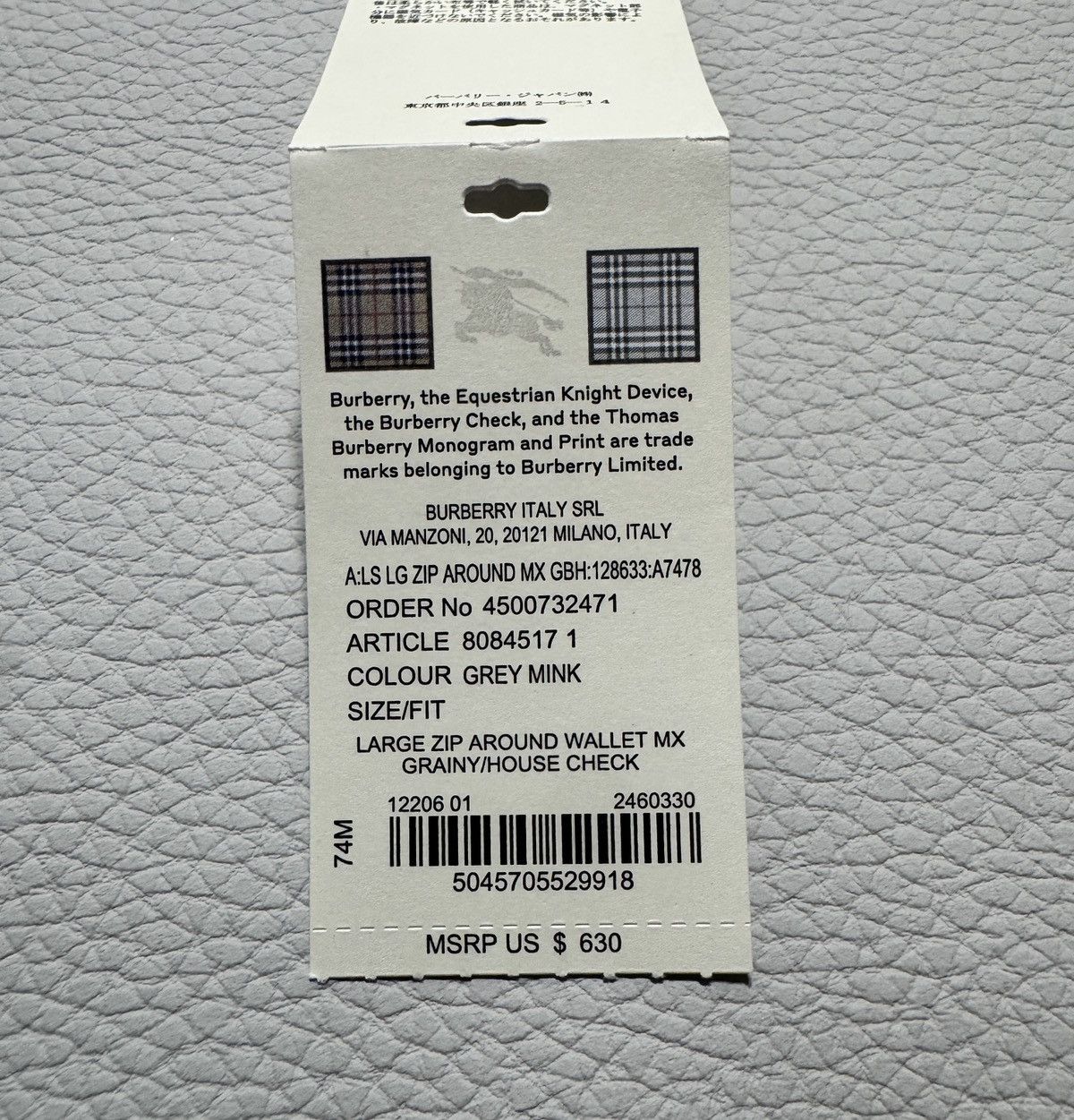 Burberry Burberry Large Check Zip Around Leather Wallet Grey Mink Size ONE SIZE - 16 Thumbnail
