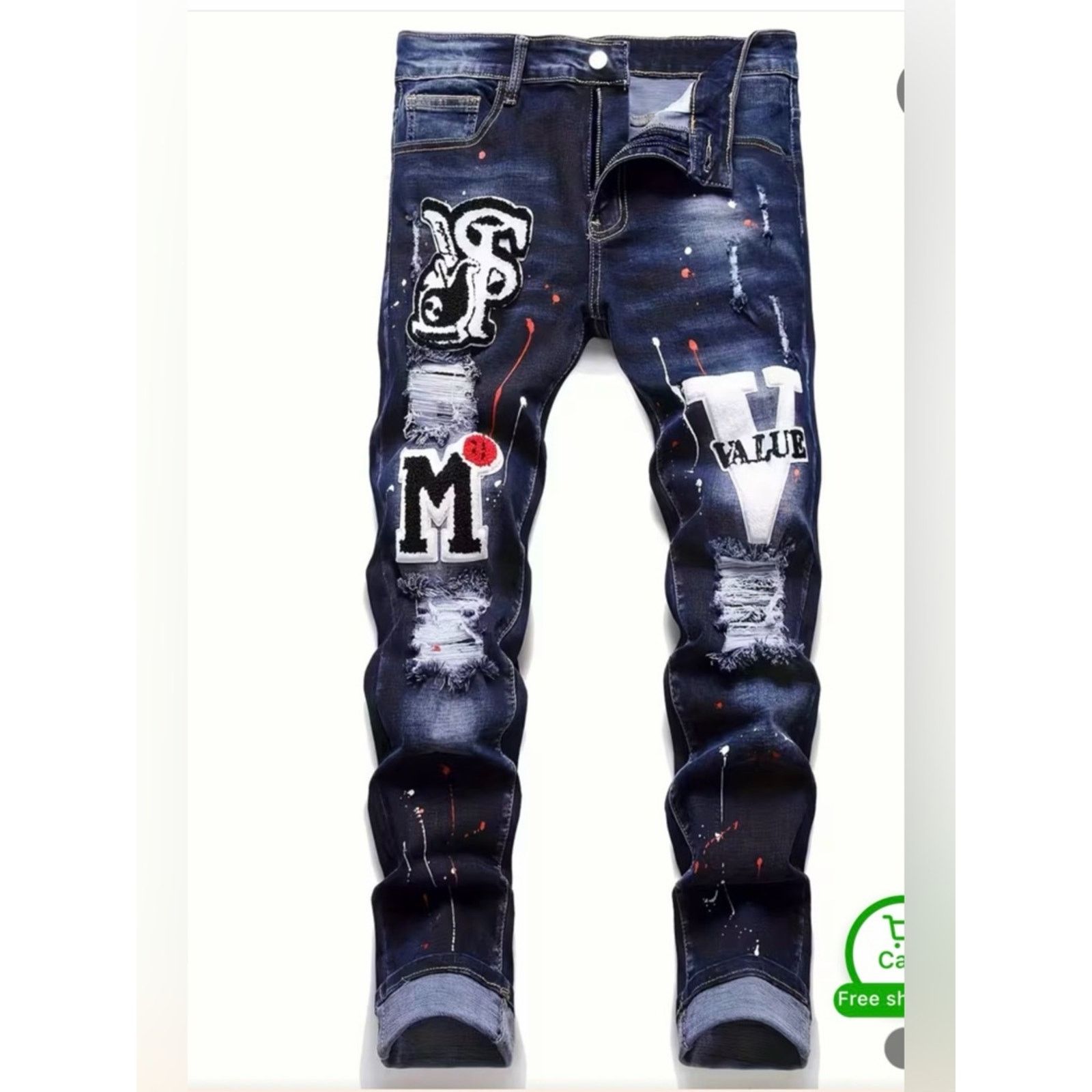 Other Men's Distressed Navy Skinny Patchwork Jeans size 30 Size US 30 / EU 46 - 1 Thumbnail
