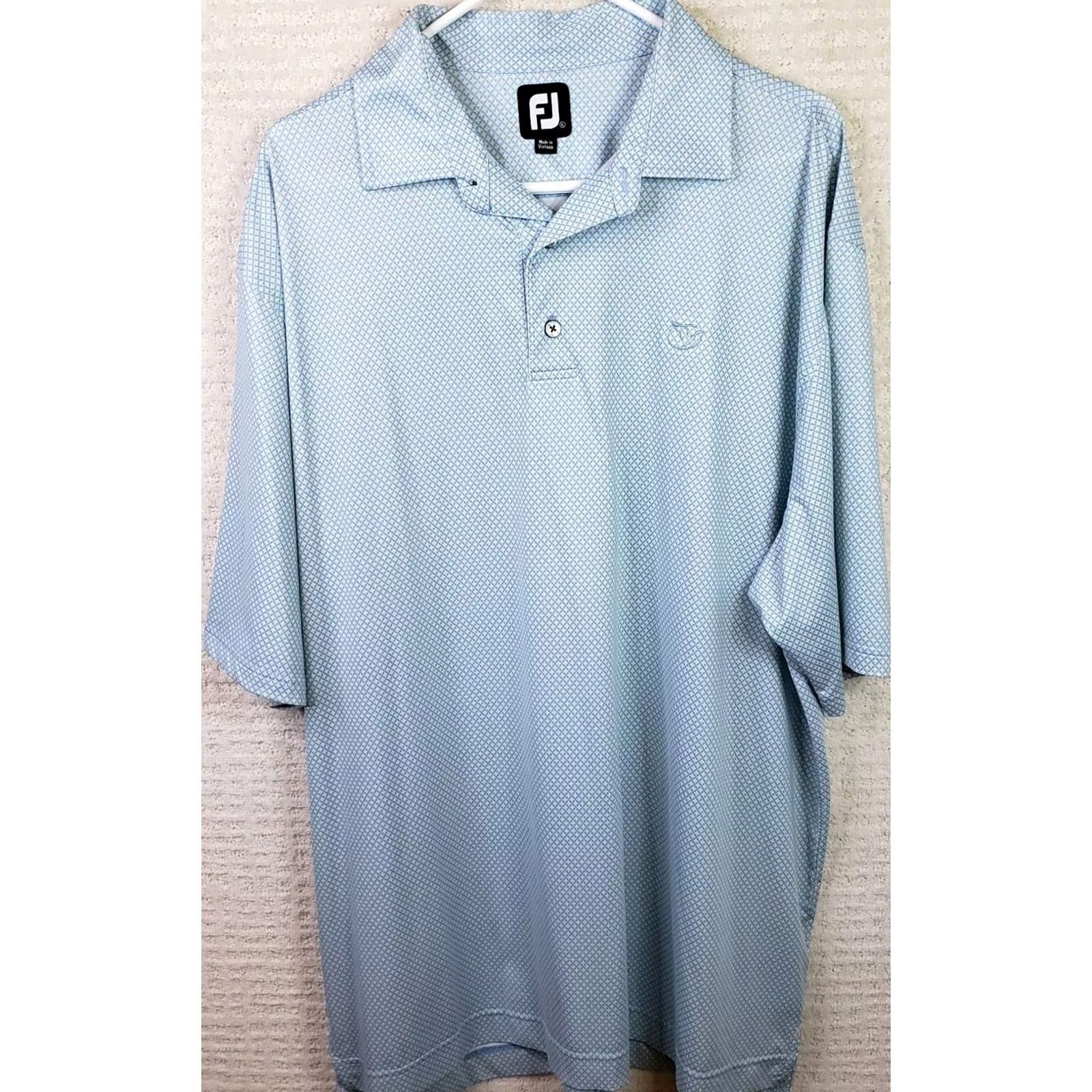 Footjoy FootJoy Short Sleeve Polo Shirt Mens XL Blue Yellow Geometric Button-Down Collared Logo Embroidered Moisture Wicking Regular Fit Golf Polo FJ Size US XL / EU 56 / 4 - 2 Thumbnail