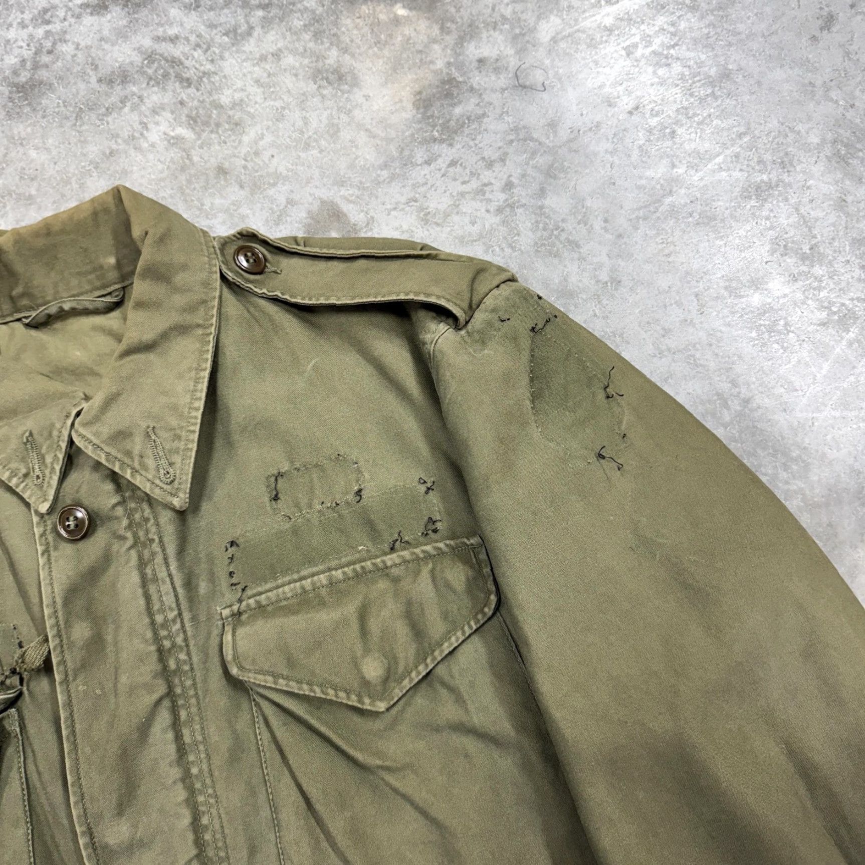 Vintage VINTAGE M-51 Jacket Mens Medium Military Jacket Green Cotton Canvas Pocket Coat 50s Fall Spring Zip Button Army Mens Size US L / EU 52-54 / 3 - 2 Thumbnail