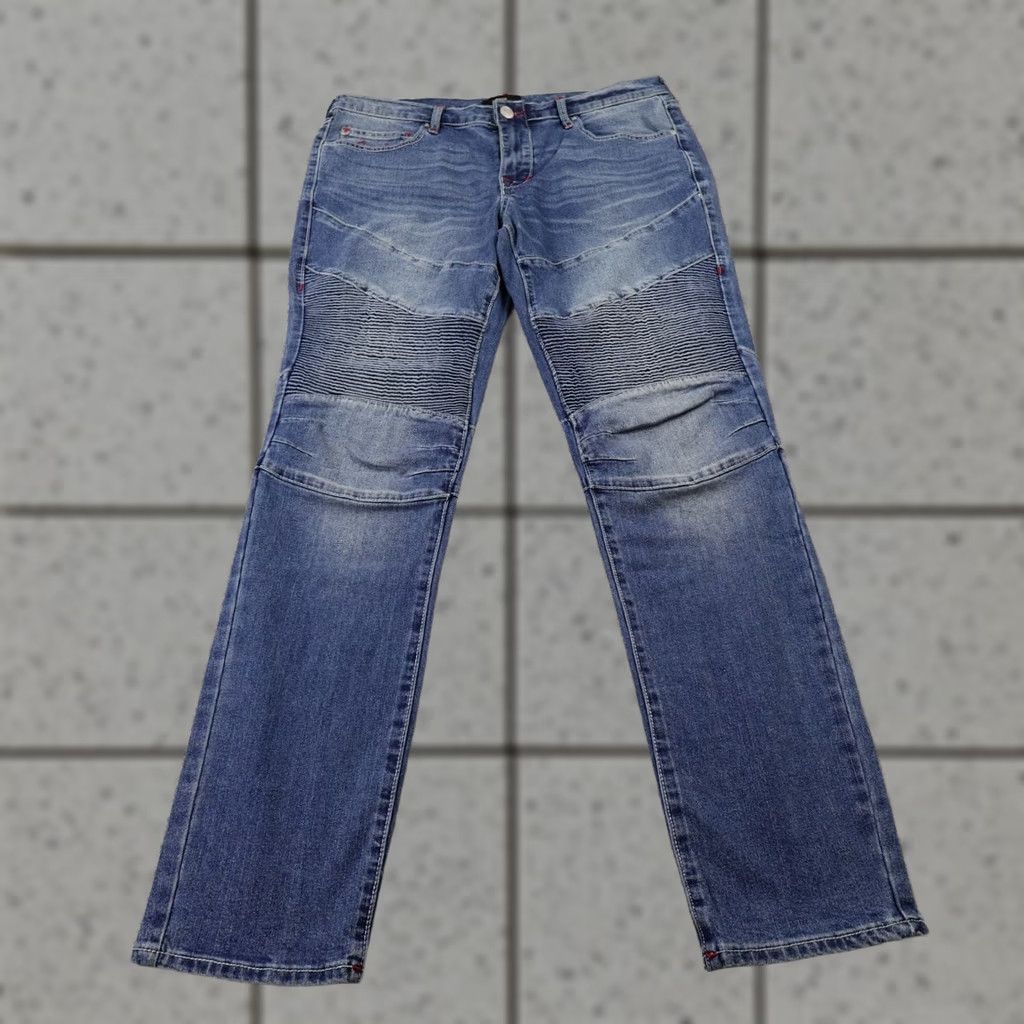 True Religion True Religion Jeans Mens 33X32 Dark Blue Denim Rocco Moto Relaxed Skinny Jeans Mens Blue 90s? Size US 33 - 1 Thumbnail