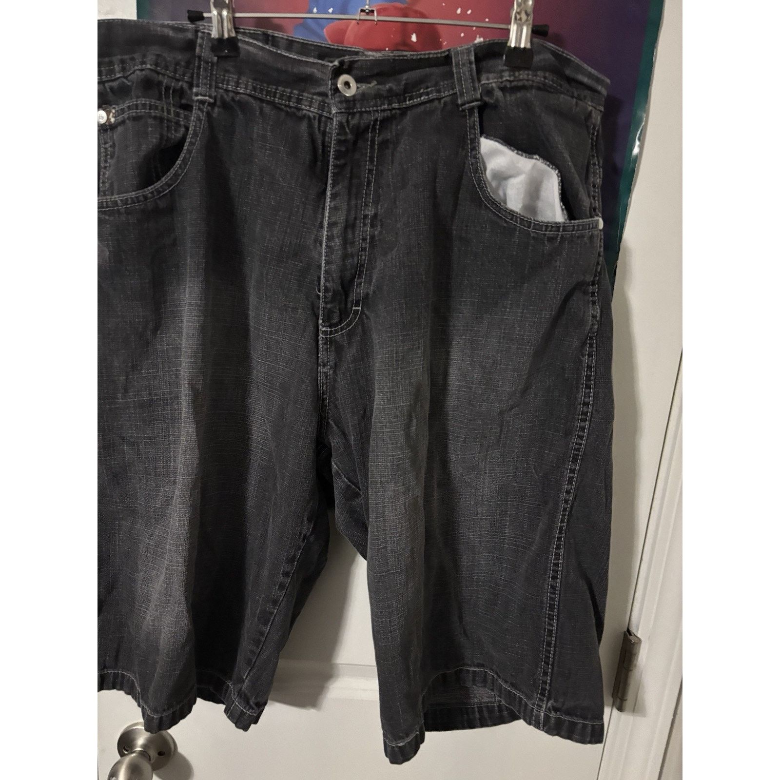 Vintage Southpole Denim Shorts Men 38 Y2K Fade Black Baggy Loose Size US 38 / EU 54 - 5 Thumbnail